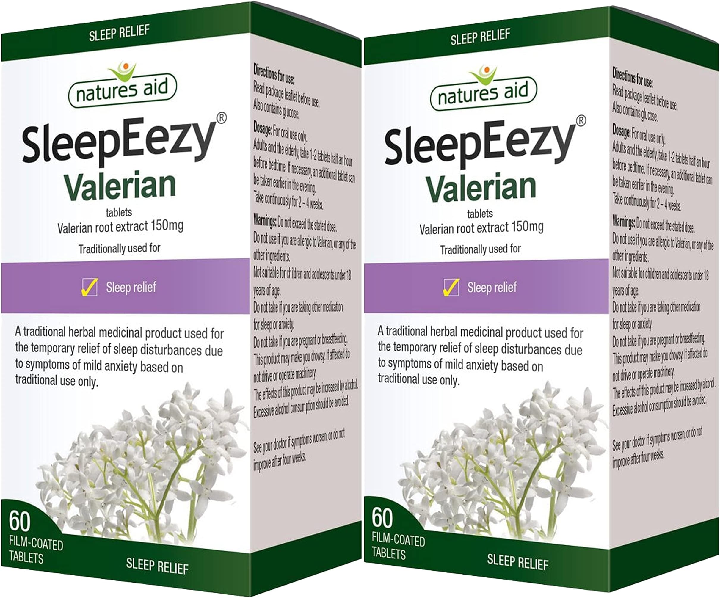 SleepEezy Valerian Root Tablets, 2 x 60 Vegan Tablets, Relief of Sleep disturbances