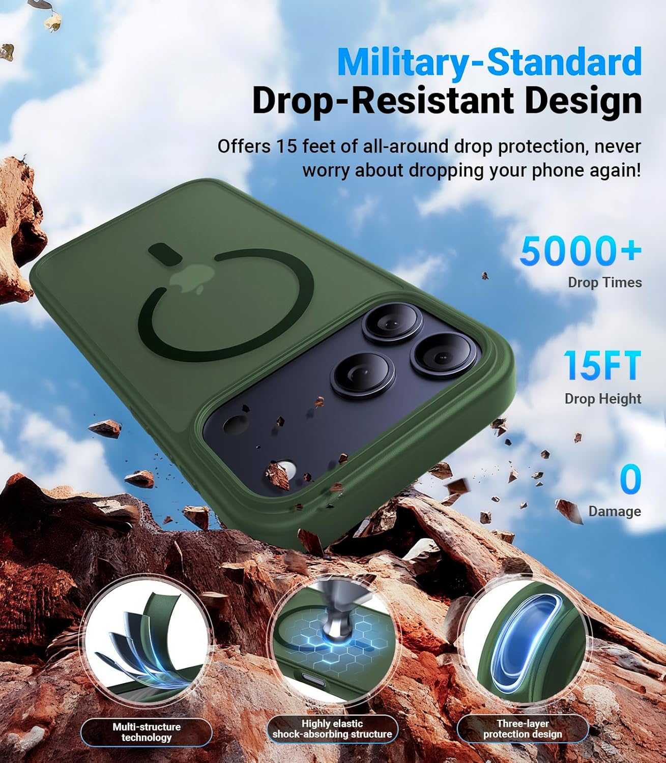 Magnetic for iPhone 17 Pro Case, [Anti-Slip] [Military-Grade Drop Protection] [Camera Protection] Skin-Friendly Slim Matte Shockproof Protective for iPhone 17 Pro Phone Case, Forest Green - Image 2