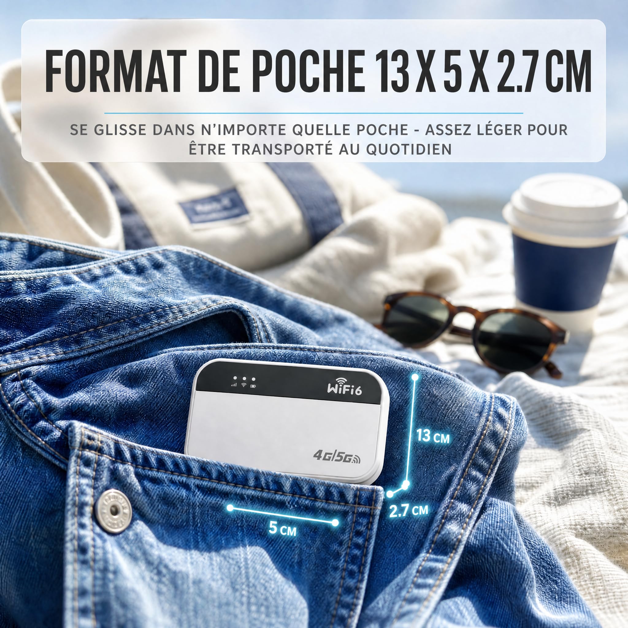 Routeur WiFi 5G Portable Slot SIM, Hotspot WiFi Nomade Voyage, Pocket WiFi | 3000mAh, 14H Autonomie, 300Mbps, 24 Appareils, WiFi 6, Sans Abonnement, Plug & Play, Voyage, Camping, Télétravail, Plein Air