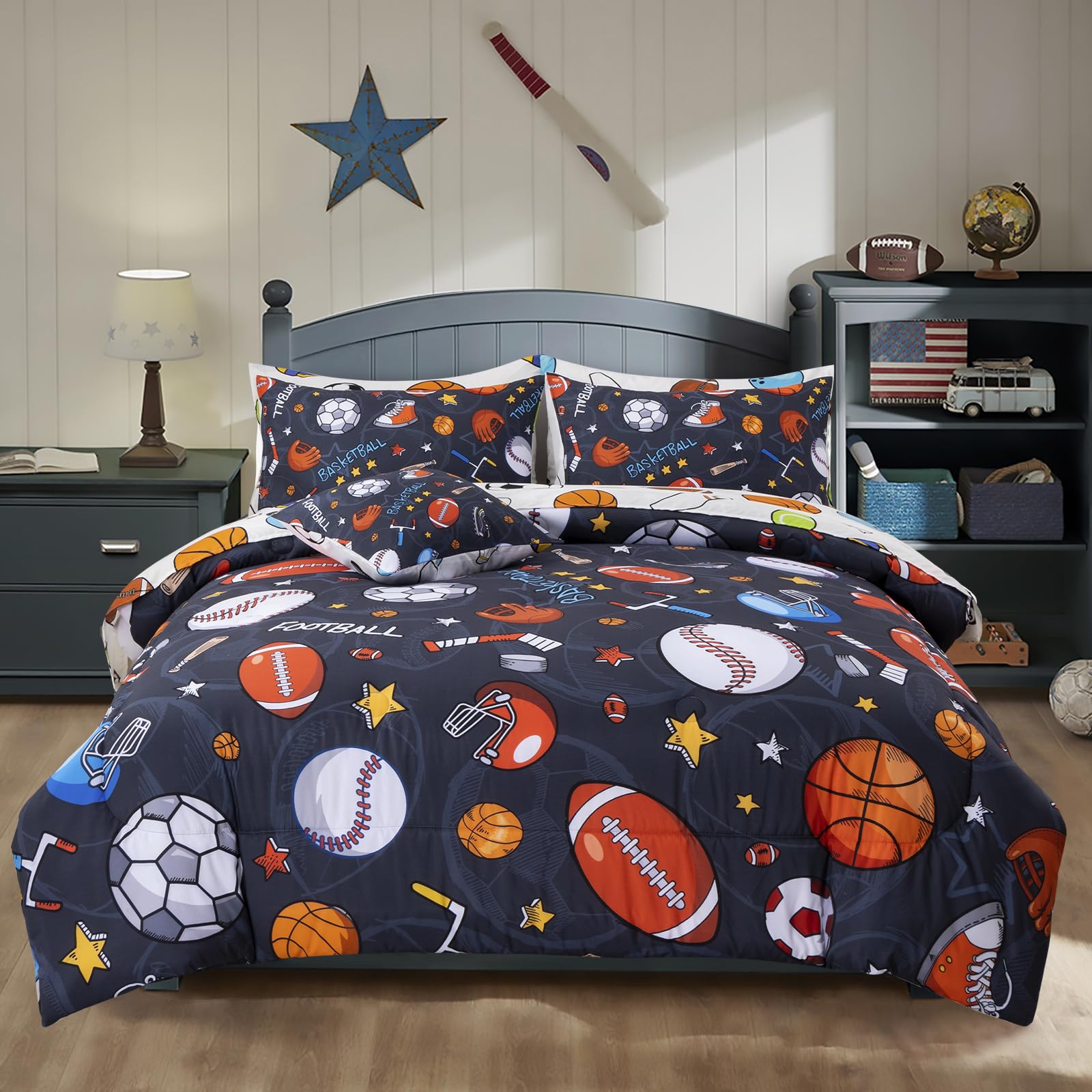 A Nice Night Rugby Basketball Bedding 6pc Twin Comforter Set