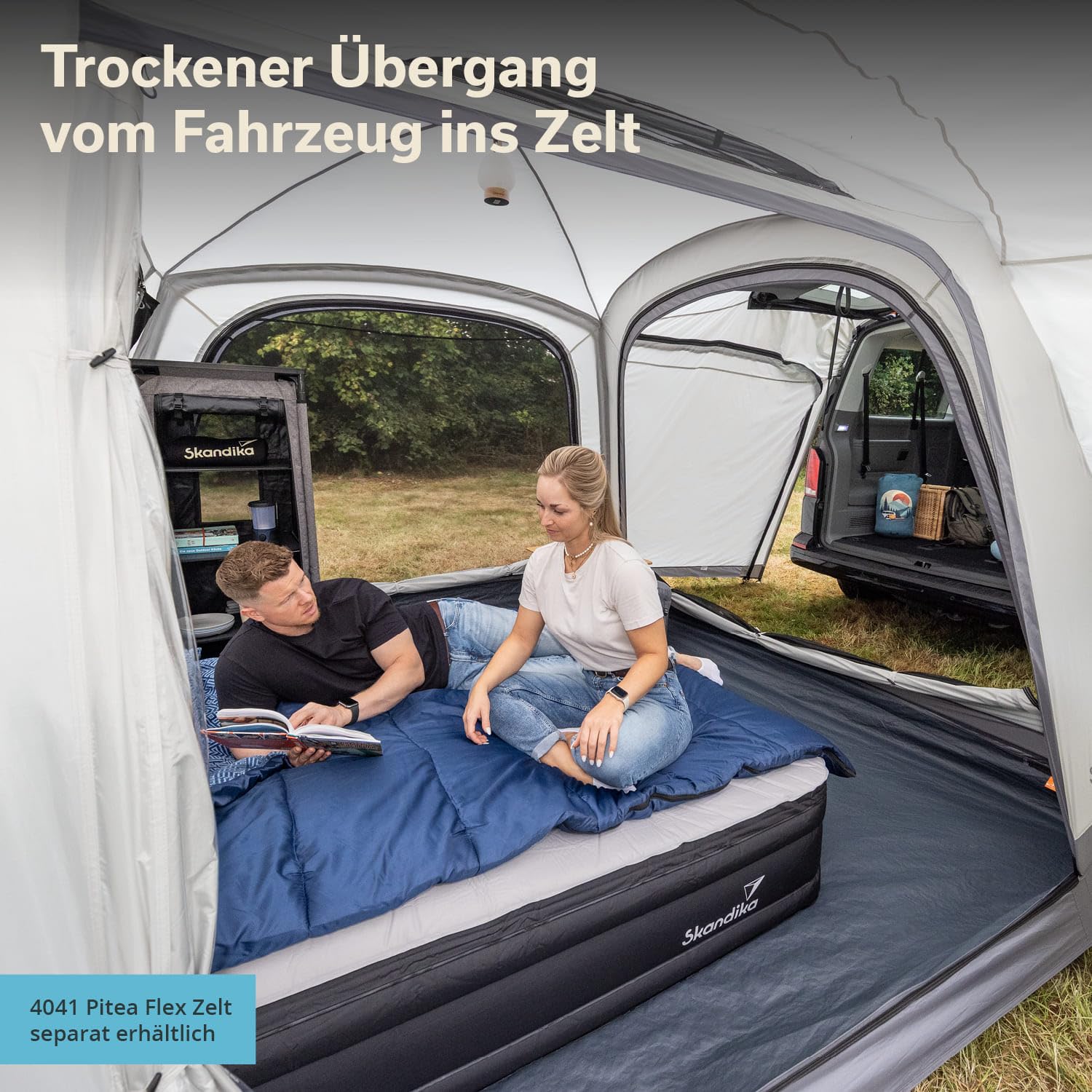 Skandika Pitea 4 Flex Protect Śluza samochodowa do namiotu kopułowego Van/SUV | namiot samochodowy z drzwiami przesuwnymi, przedsionek samochodowy minivan, słup wody 5000 mm, UPF 50+ | przedsionek