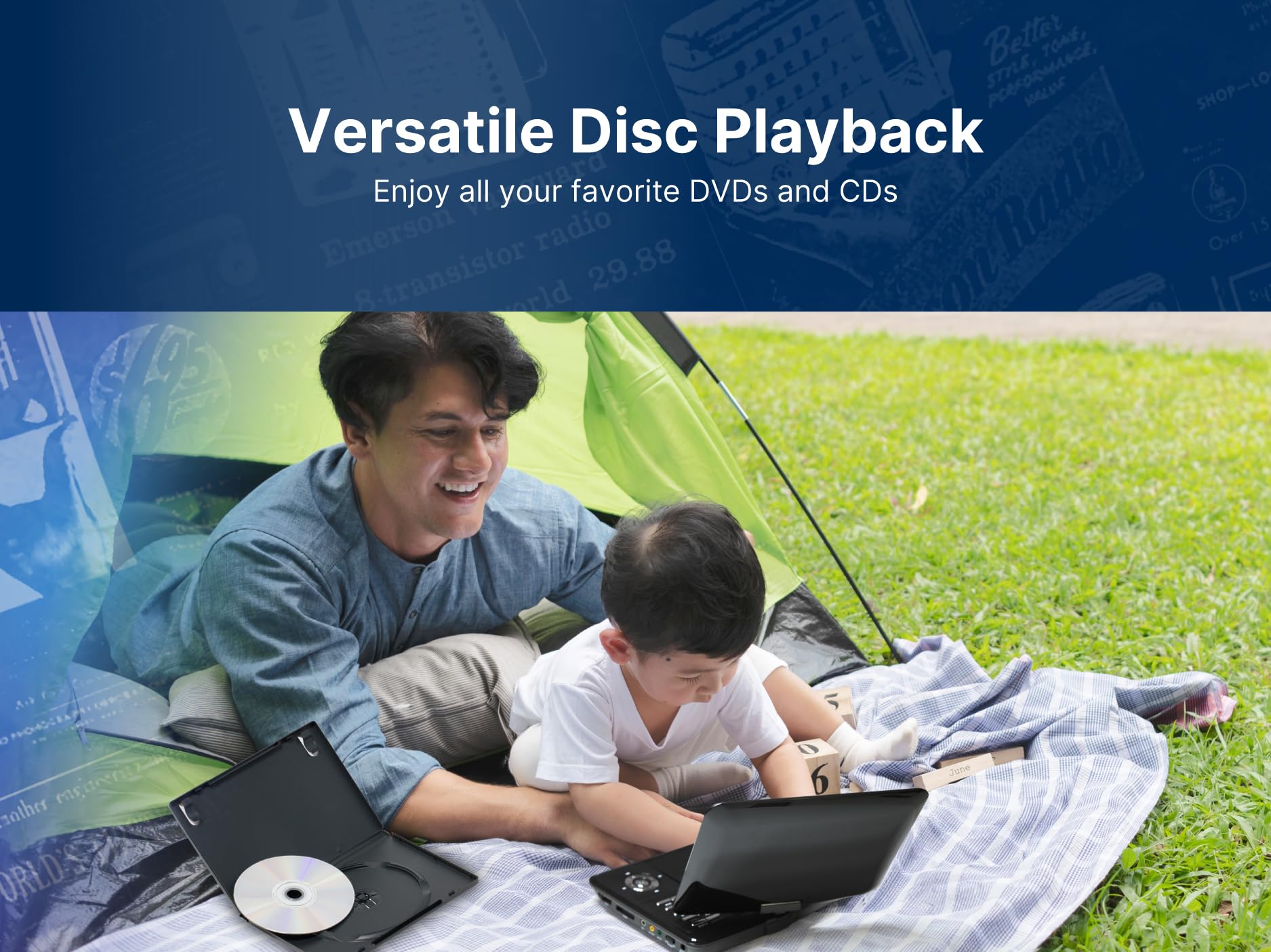 Emerson EPD-7001 Lettore DVD portatile da 7" con altoparlante integrato, batteria ricaricabile e schermo girevole a 180°, perfetto per la riproduzione di DVD e intrattenimento in movimento