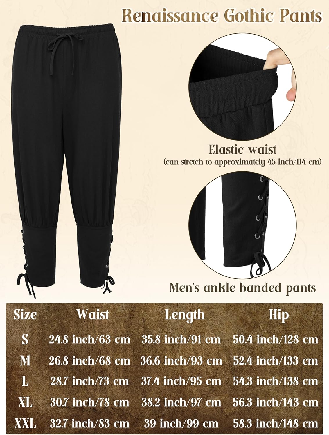 SOMSOC 9 Piece Halloween Men's Renaissance Viking Costume Set Medieval Shirt Pants Vest Scarf Bracer Belt Pouch Shoulder Cape - Image 3