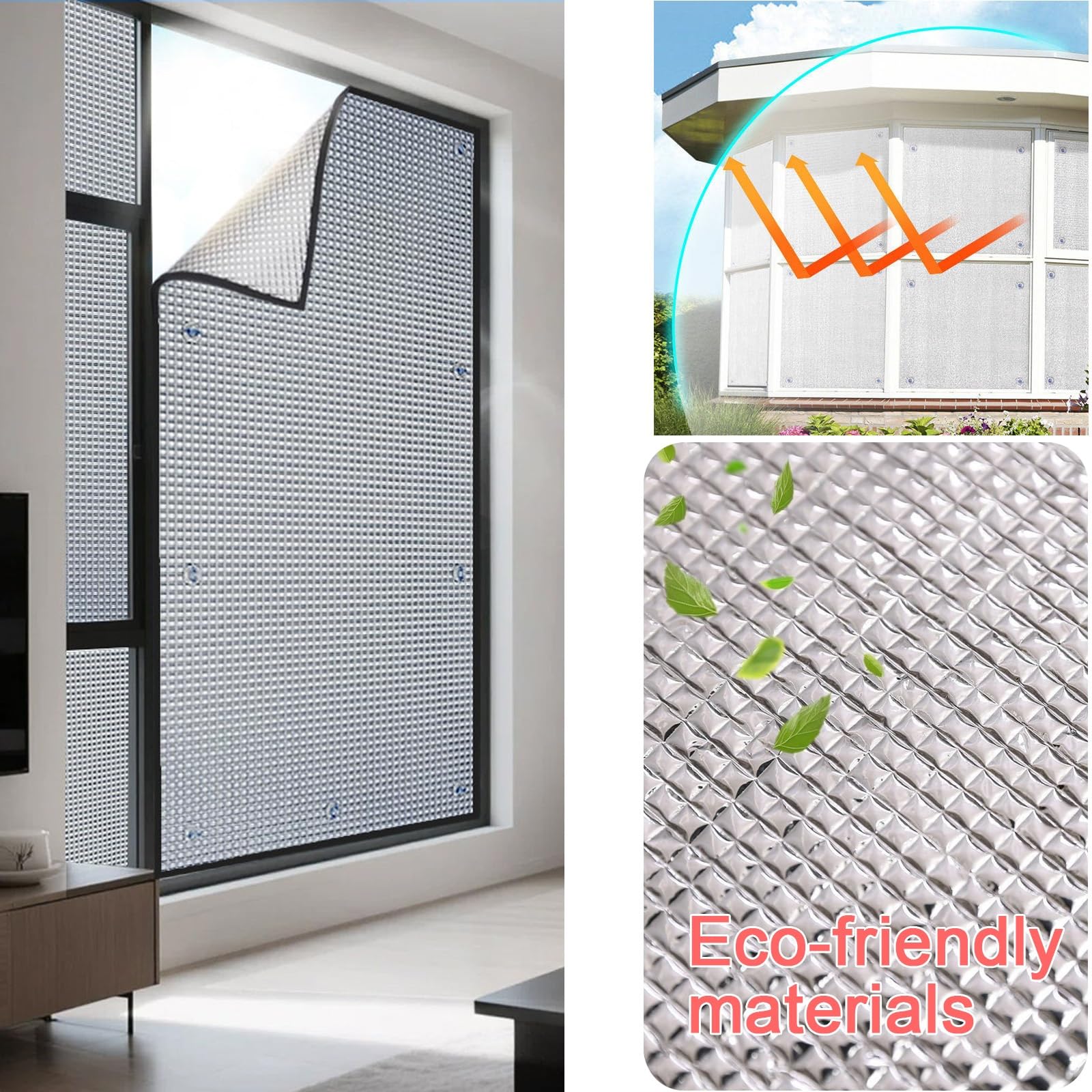 Pannello Parasole In Lamina Alluminio, Pellicola Vetri Oscurante Totale | Foglio di alluminio fronte-retro, cucitura overlock, nessun residuo, riutilizzabile(W140xH140cm)