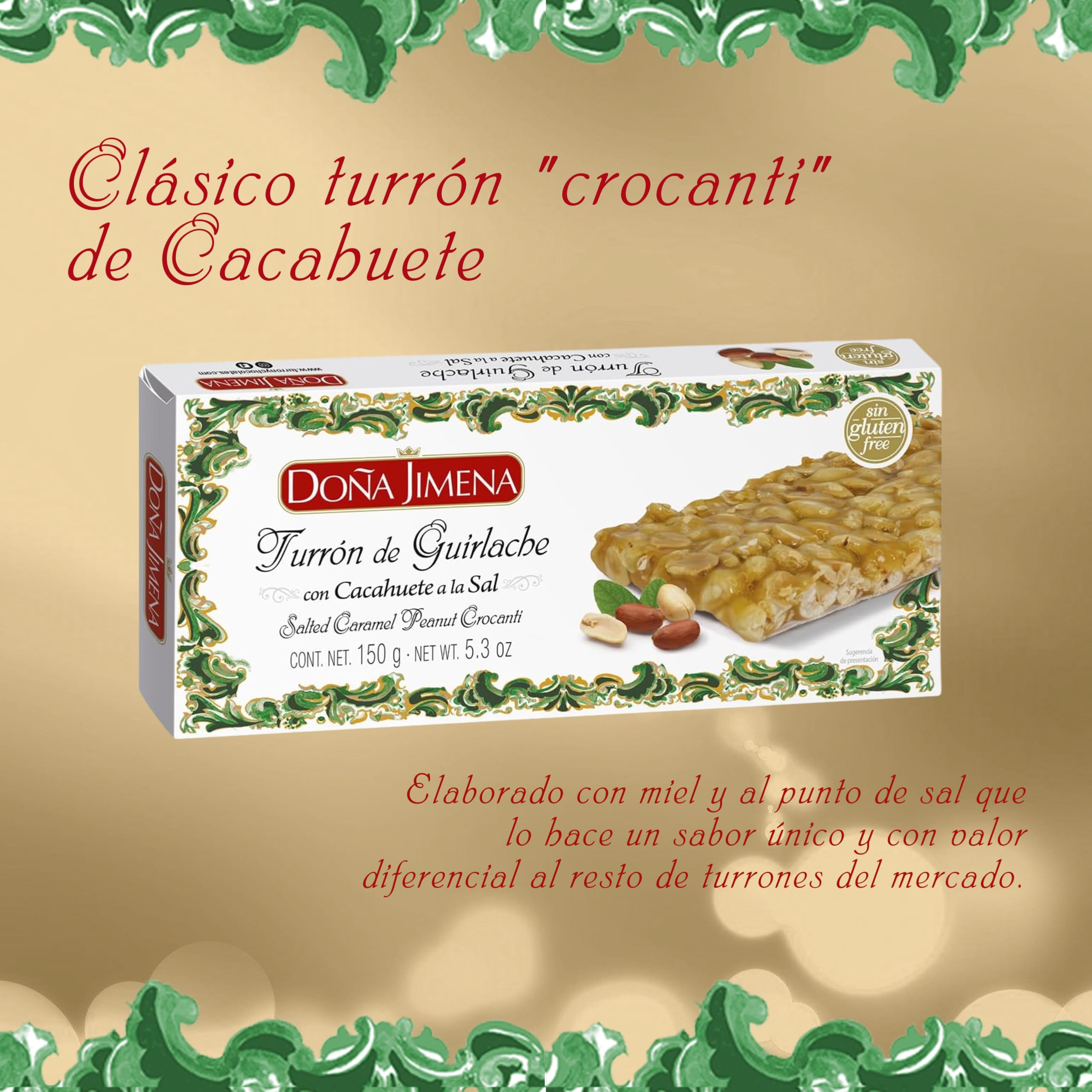 DOÑA JIMENA Turrón Guirlache de Cacahuete 150g Miel y Sal Sin Glúten