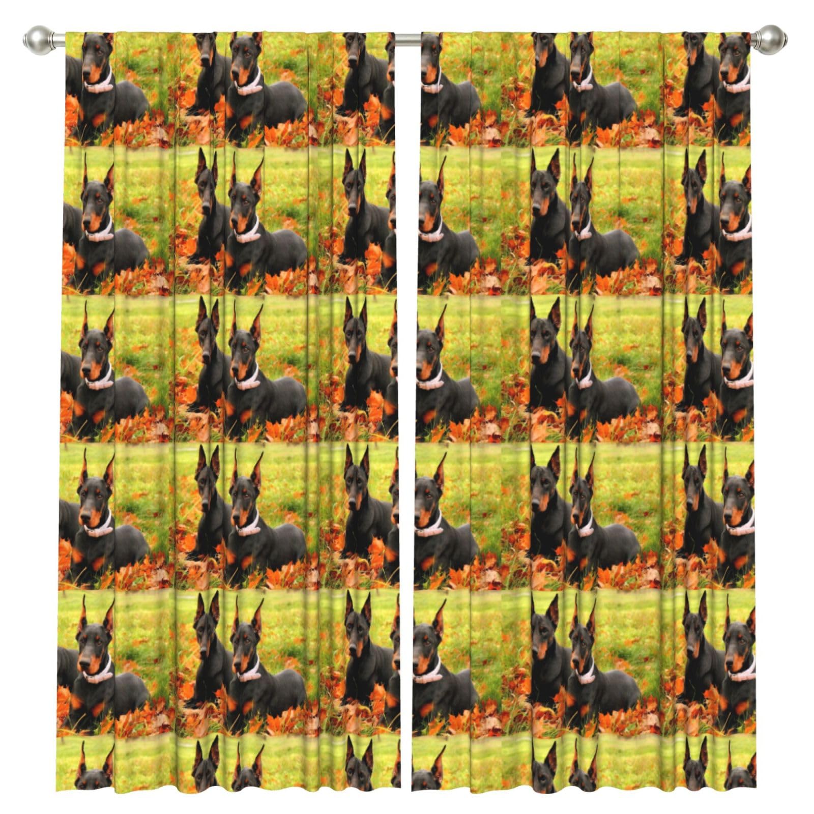 InOmak Beautiful Autumn Doberman, 2 Panels Window Curtains 52 x 84 Inch Blackout Curtains for Living Room Bedroom