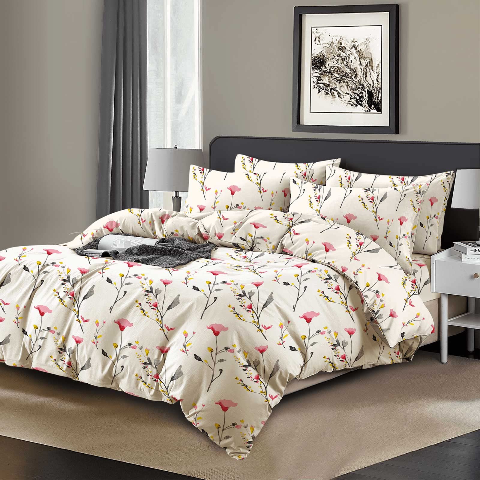 EverSoft Bedding 2Pcs Set 100% Egyptian Cotton Printed Duvet Cover with 1 Matching Pillowcase Pair- 400 Thread Count Single Duvet Cover Sets, Quilt Reversible Single Floral Bedding Set