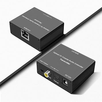 Digital Audio Extender Digital Optical/Coaxial Digital Audio Extender/Converter Over Single Cat5e/6 Cable PoC up to 500 Standard Supported LPCM, DB Digital 5.1, DTS, and Doby True HD