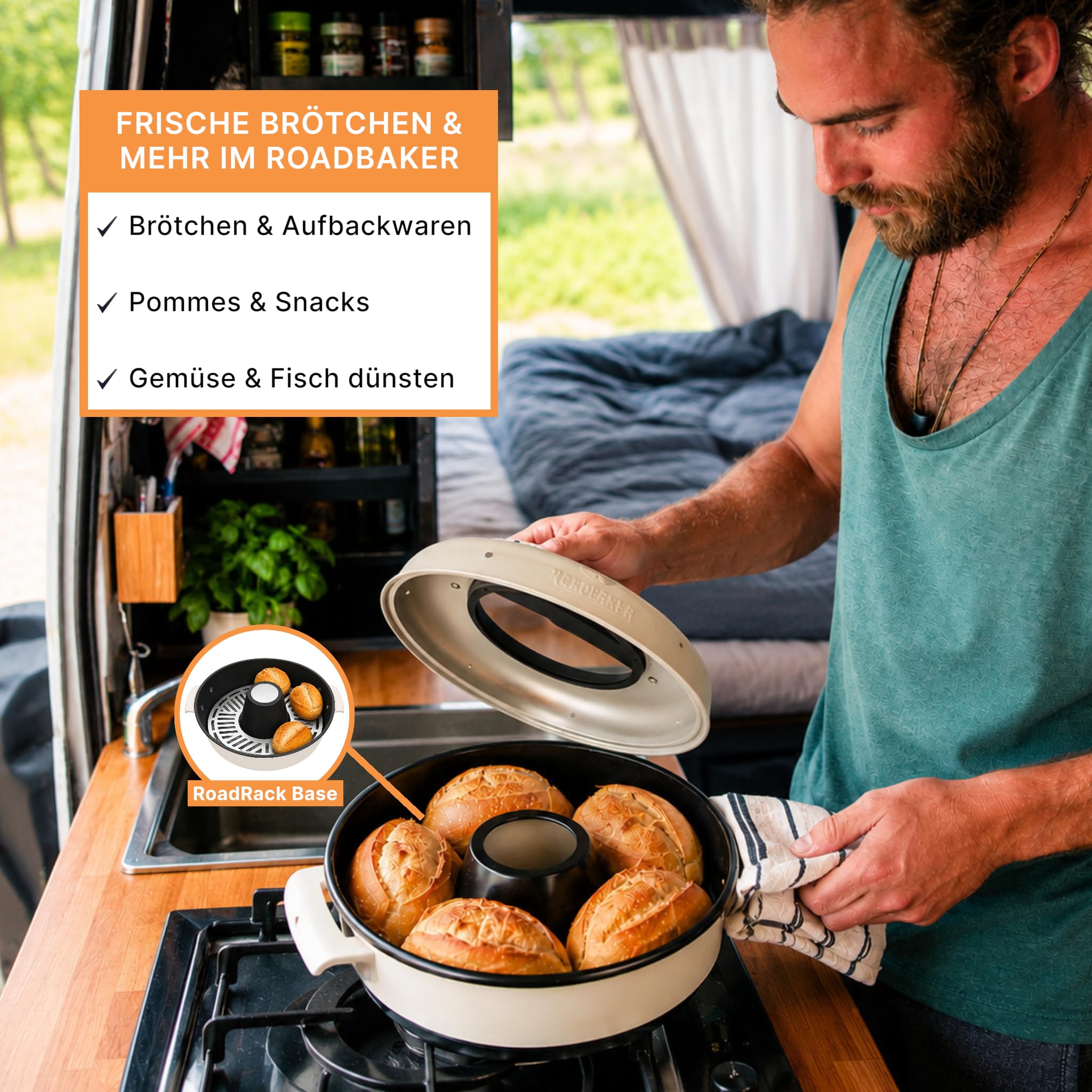 RoadRack Set – RoadRack Base & RoadRack Top | Edelstahl-Aufbackgitter für RoadBaker, Omnia 2L & Omnia Maxi 3L | Campingbackofen Zubehör für Brötchen, Aufbackwaren, Mini-Pizzen, Fisch & Gemüse