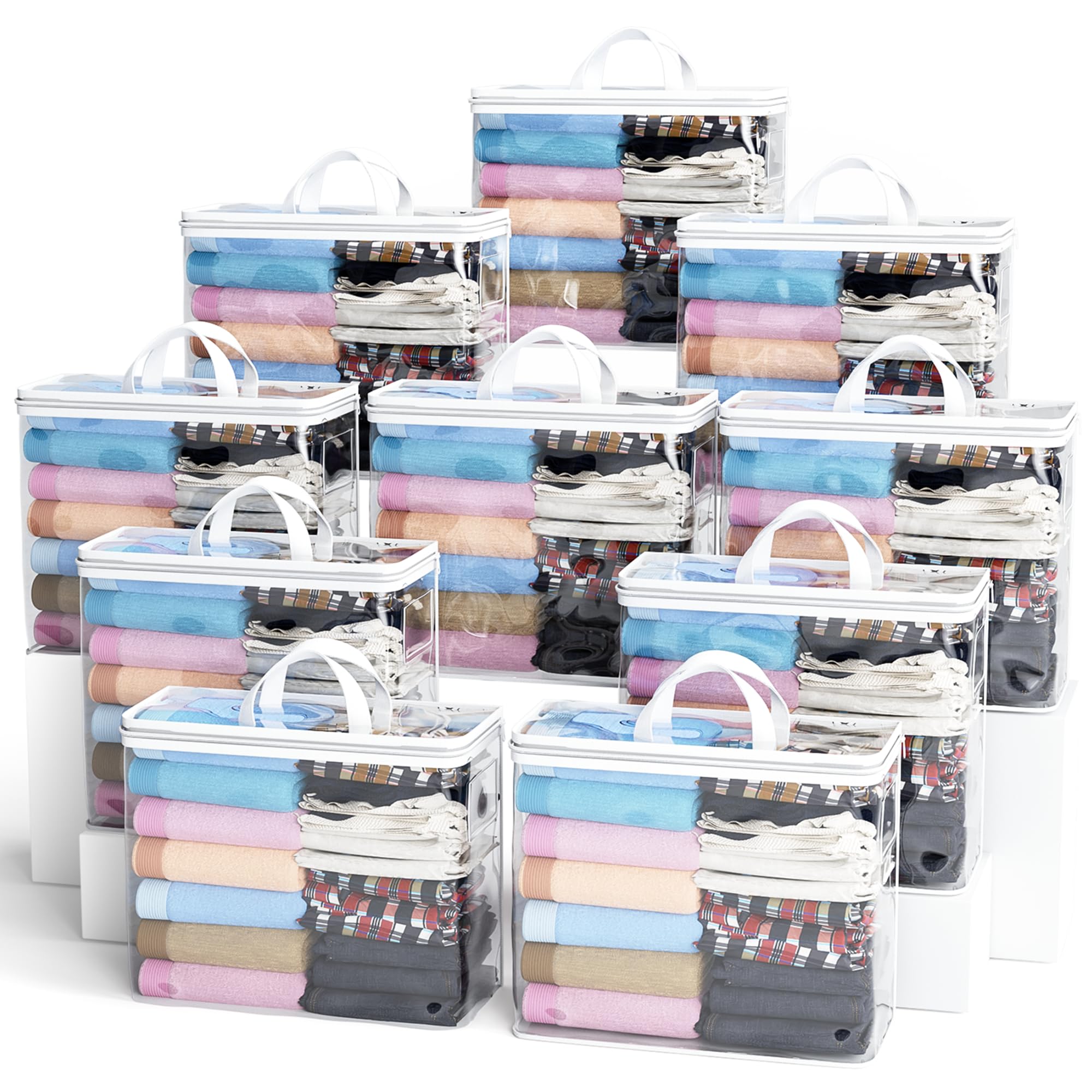 Clear Zippered Storage Bag Foldable Storage Bag, 22L Clear Storage Bags for Clothes, and Blanket Storage Bags for Bedding, CDs, Blankets, Comforters, Clothing & Toys (White, 10Pack)