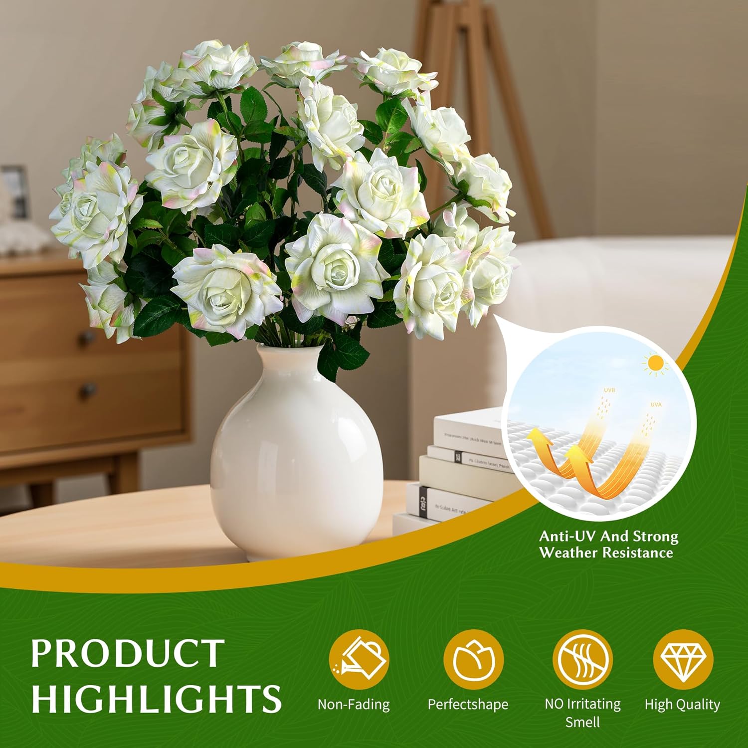 Artificial Flowers Artificial Roses Fake Roses 23.2In Long Stem Artificial Flowers for Tall Vase Silk Rose Suitable for Wedding Party Decor Valentine's Day DIY Bouquet Spring 20PCS (Green) - Image 8
