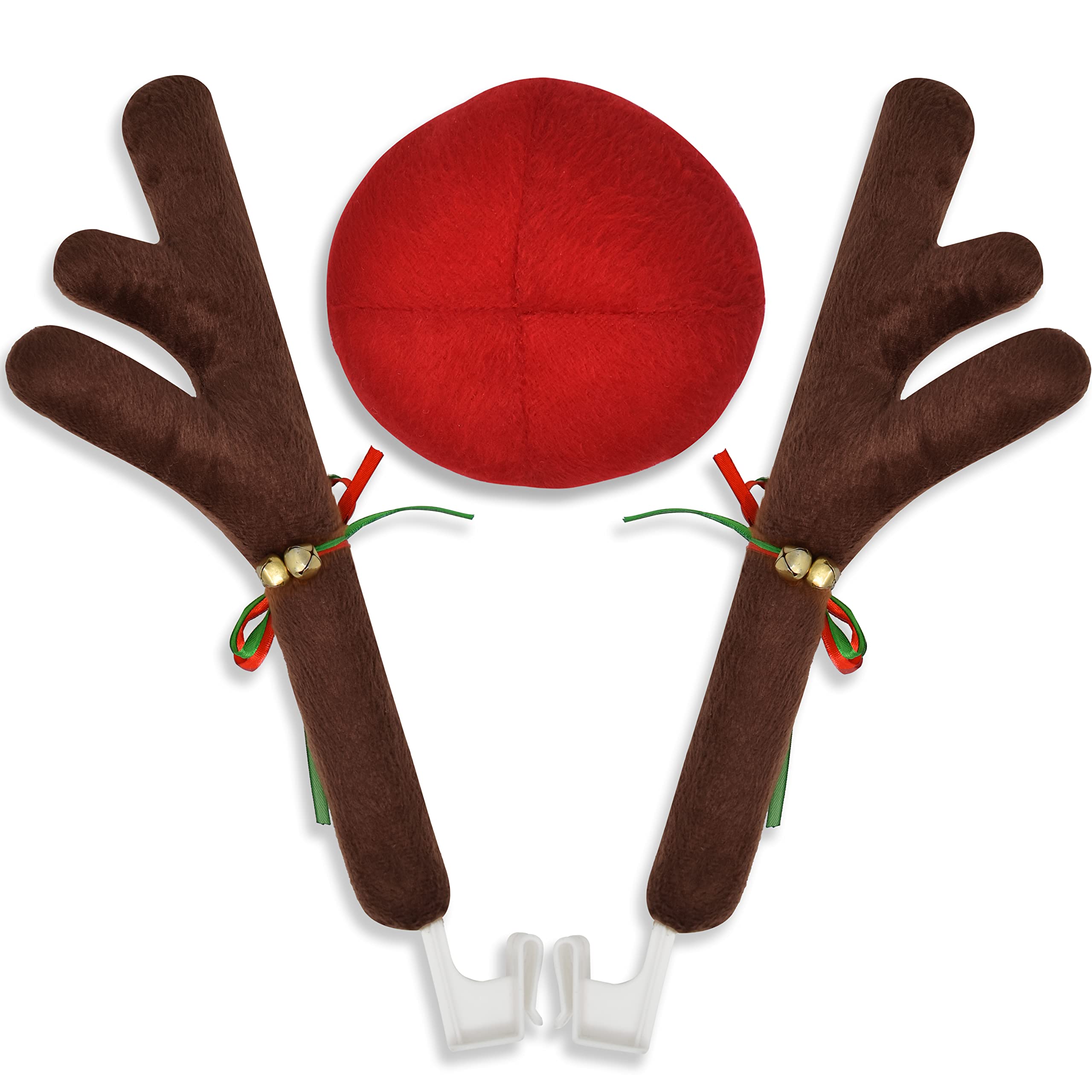 EcoNour Car Reindeer Antlers for Christmas | X-mas Car Decoration Kit with Reindeer Antler, Jingle Bells & Nose | Rudolph Car Kit as Christmas Car Setup and Holiday Accessories Decoration