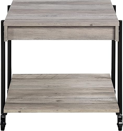 Miniatura 91 de Furniture of America Cleon Industrial - Juego de mesa de sofá y mesa de sofá con ruedas para sala de estar, color negro y roble rústico (3 piezas)