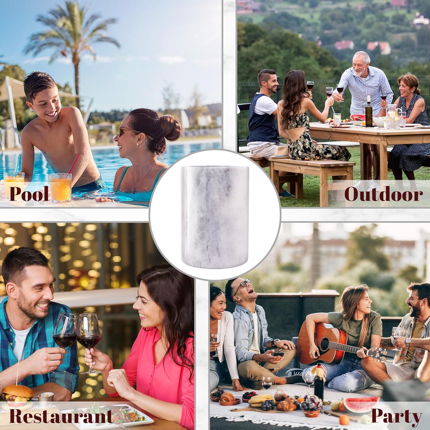 Marble Wine Bottle Chiller, Outdoor Wine Cooler Bucket, Marble Wine and Champagne Chiller for Any 750ml Bottle, Keeps Wine and Drinks Cold, Ideal Gift for Wine Lovers - Image 6