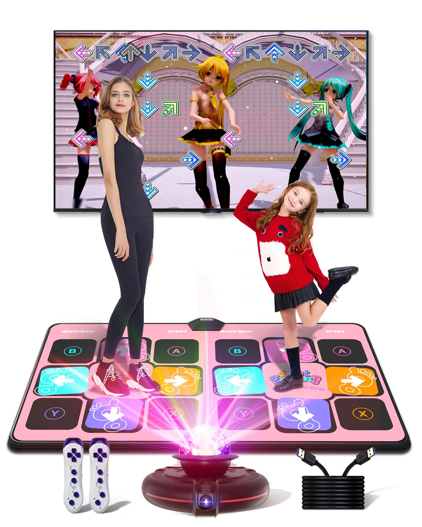 Acelufly Double Wireless Dance Mat for TV, Gift for Kids Adults (Pink)