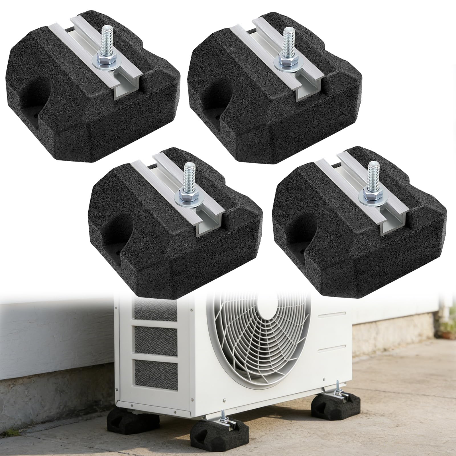 4 unidades de base de amortiguación de goma para unidad exterior de aire acondicionado y bomba de calor, pies antideslizantes antivibraciones, amortiguadores de vibraciones y vibraciones (riel