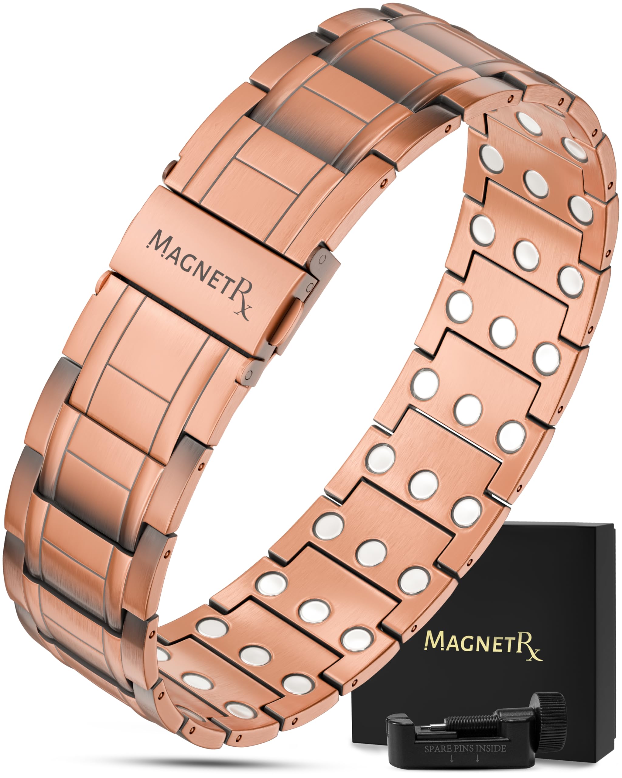 MagnetRX® 3X Strength Copper Bracelet – 99.9% Pure Copper Bracelets for Men with Magnets – Premium Fold-Over Clasp and Adjustable Bracelet Length with Included Sizing Tool (Stealth)