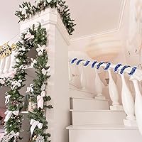 Vista 7 de BBTO Guirnalda de oropel azul y blanco de 32.8 pies de Navidad, decoración de árbol de Navidad, guirnalda metálica para colgar en el techo