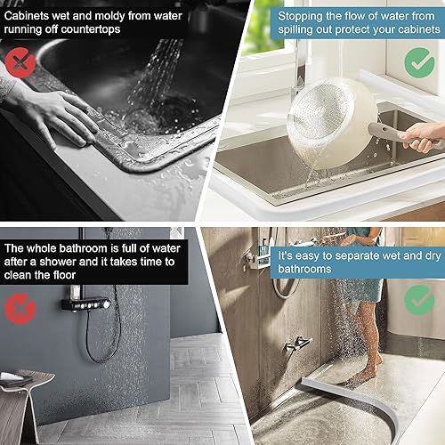 Miniatura 5 de Presa de agua plegable de silicona para regadera de 67 pulgadas, barrera de agua para ducha, protector contra salpicaduras de agua para separación