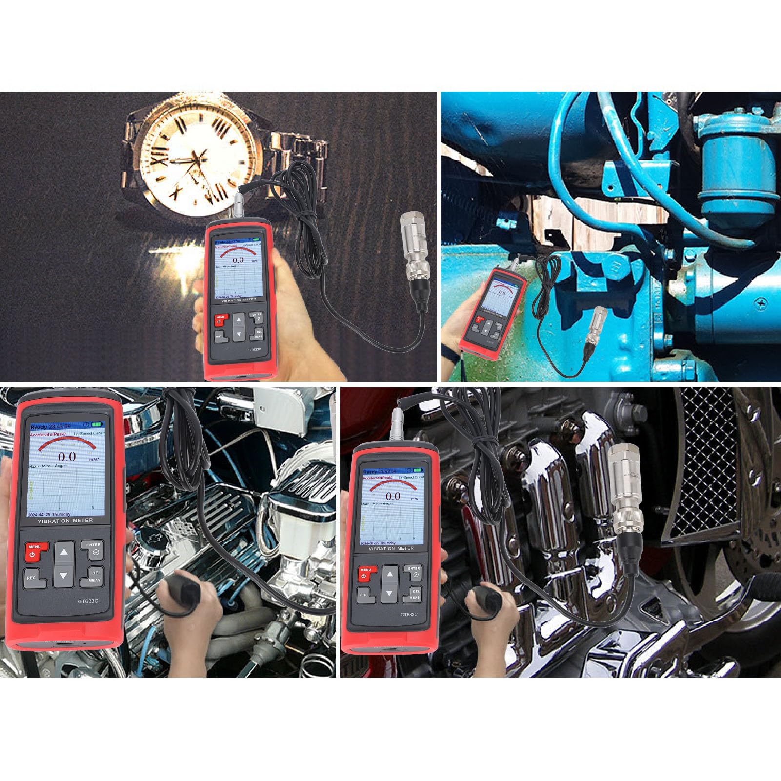 Vibrationsmesser, 5 Modi Mechanischer Schwingungsanalysator, Beschleunigungsgeschwindigkeitsverschiebungstester für HLK, Motoren, Motoren mit 8 MB Speicher, 397000 Datenpunkte,