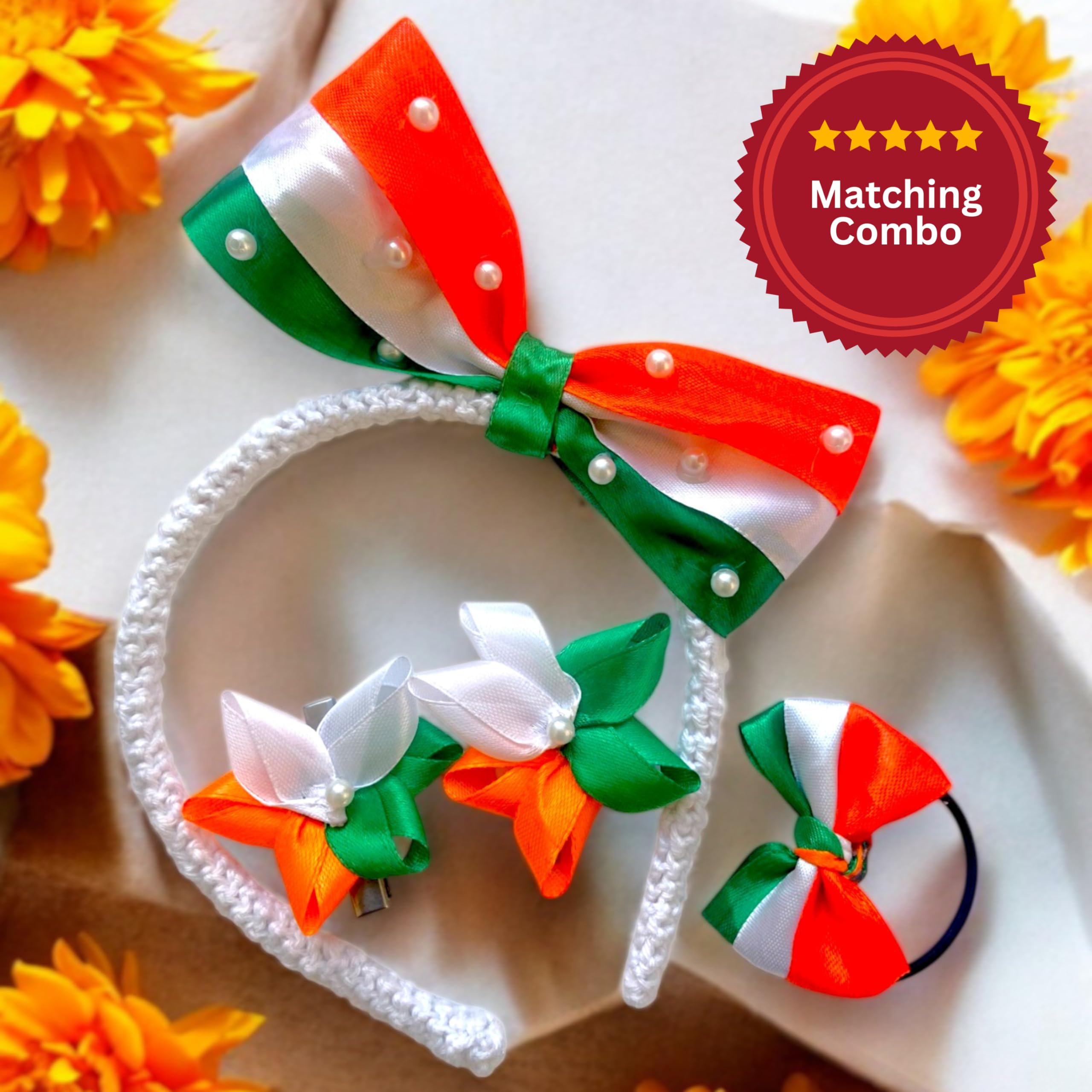 SNOWYS SHOP Indian Republic Day Independence Day 3-Piece Hair Accessories Set for Kids Girls & Women – Stylish Headband, Hair Clips, Hair Ties/Rubber Bands for Kids, Teens & Girls - Image 3 thumbnail