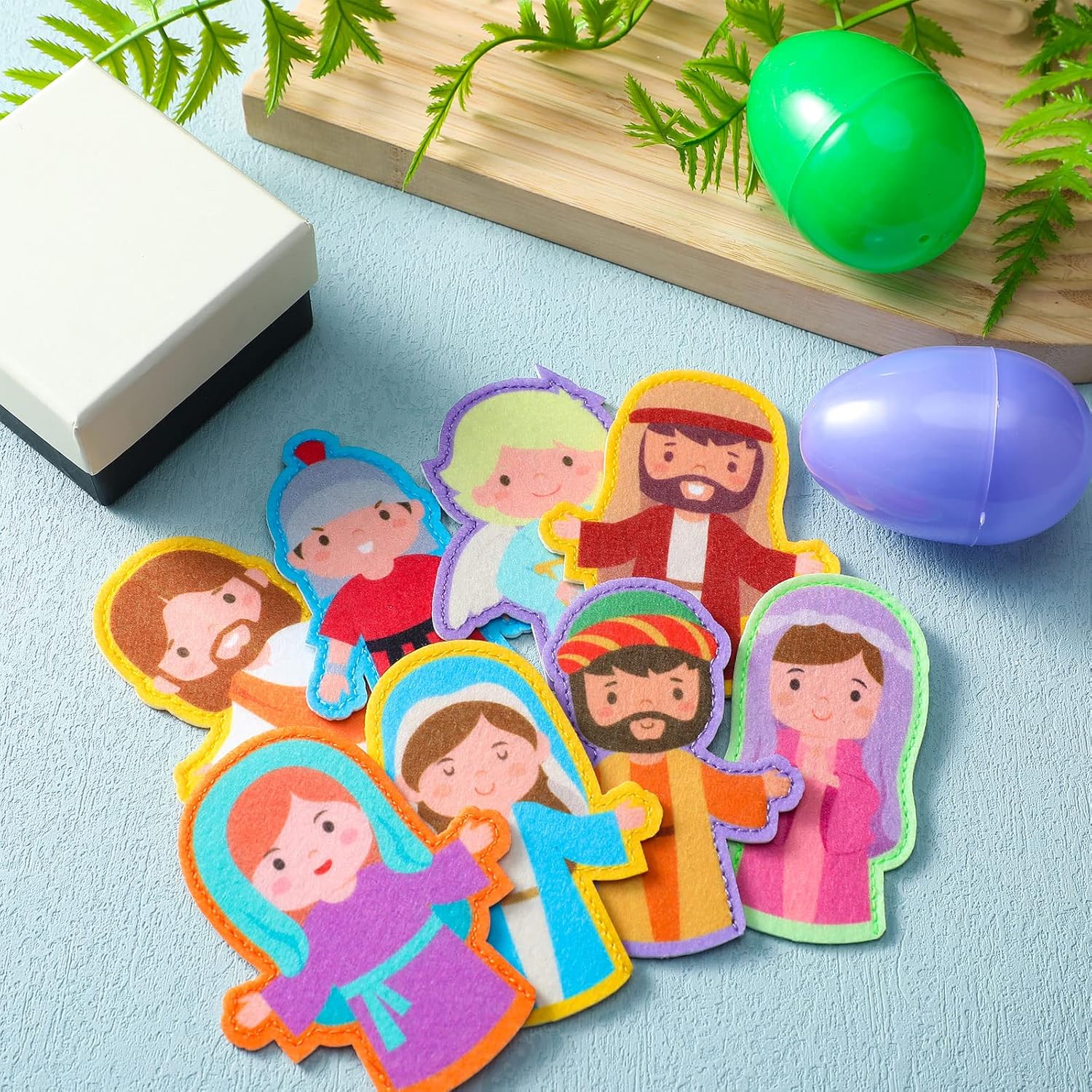 Karenhi 24 Pcs Religious Finger Puppets for Easter Christian Nativity Bible Toys Felt Jesus Toys for Easter Party Easter Egg Fillers Sunday School Activity Supplies Bible Study Set, 8 Styles
