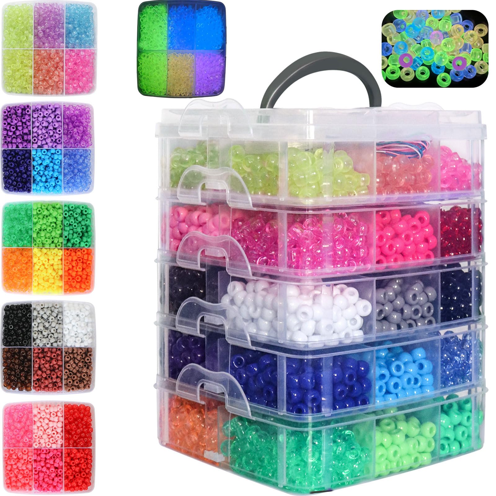 5800 perline Kandi arcobaleno che si illuminano al buio, 30 colori, per intrecciare i capelli, braccialetti dell'amicizia, gioielli Kandi, portachiavi, fai da te, regali di Natale (5800