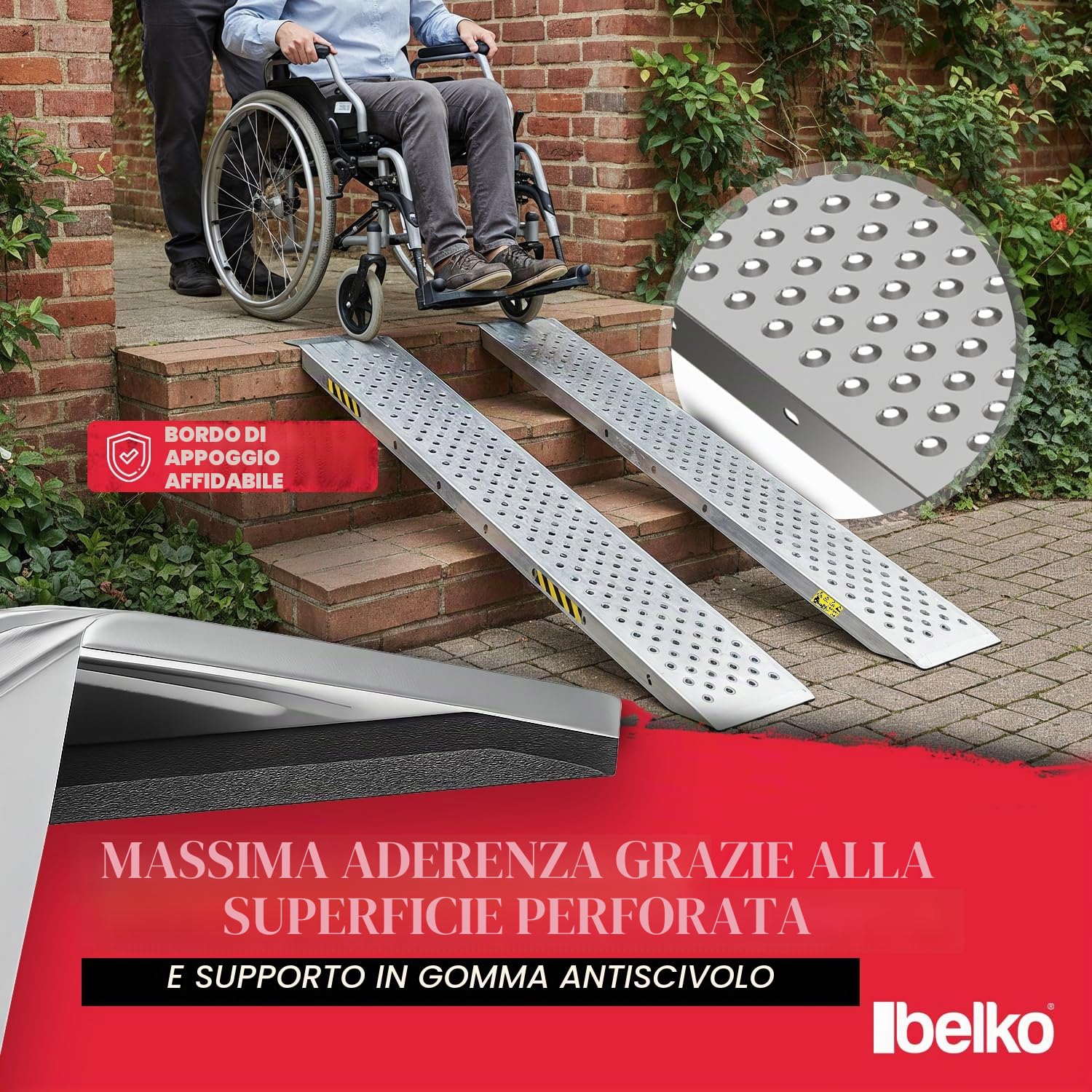Belko 2 rampe di carico 400 kg, portata 160 x 23 cm, non pieghevoli, in acciaio zincato, antiscivolo, perforate, per auto, moto, quad, ATV, rimorchio, rampa di carico