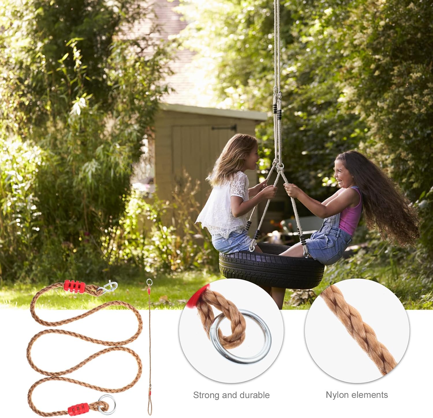 Adjustable Heavy Duty Hammock Straps Tree Swing Hanging Extension Rope 2pcs for Outdoor Porch Swing and Hammock Chair Support