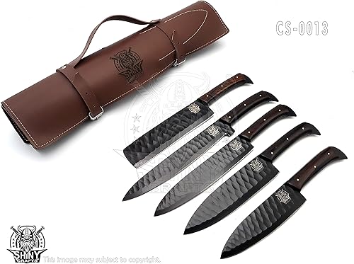 Miniatura 5 de SHINY CRAFTS Juego de cuchillos de cocina forjados hechos a mano con mango de madera Wangi y hoja de acero de Damasco, cuchillos de chef con rollo