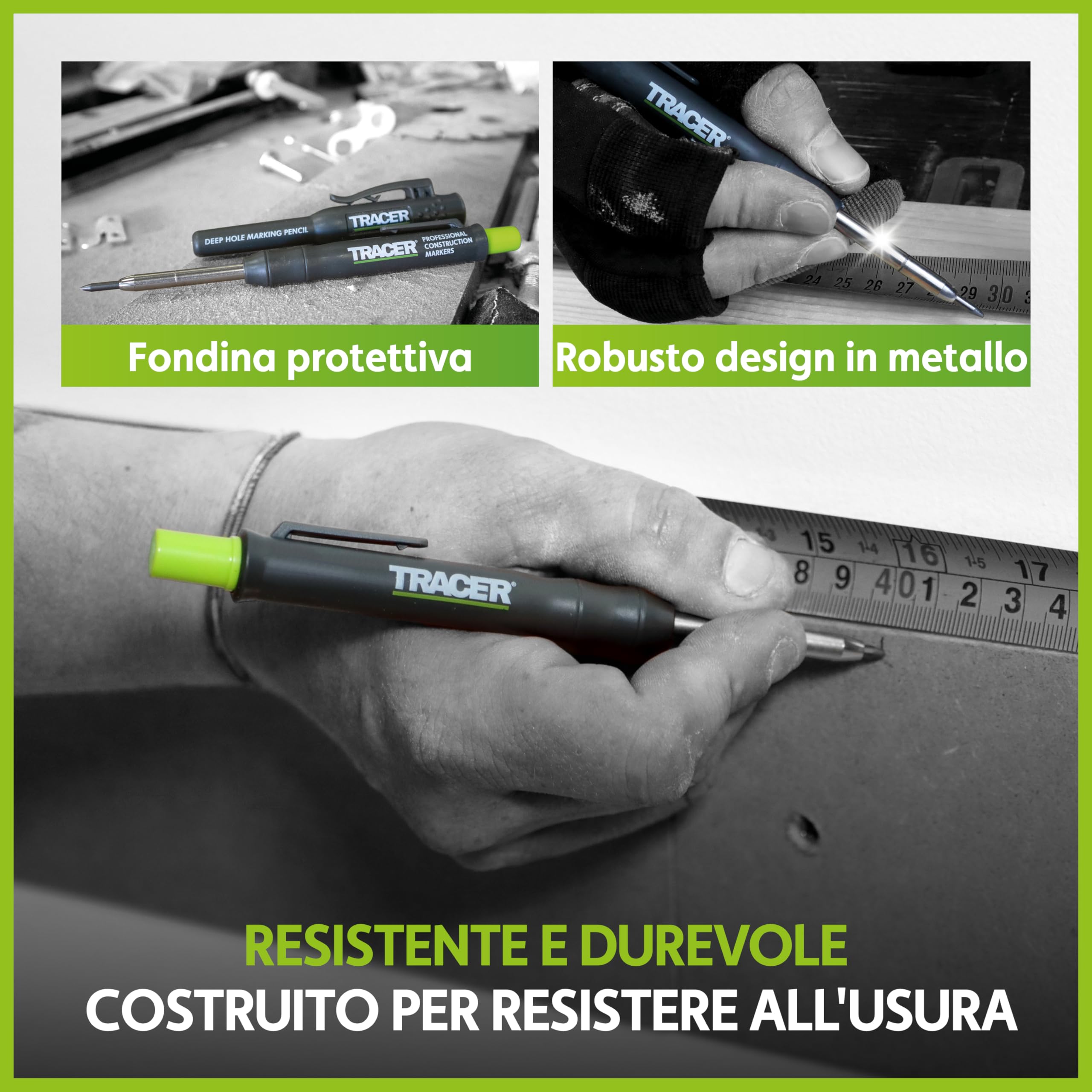 Tracer Matita da costruzione con foro profondo 120 mm matita estensibile 2B con temperamatite integrato