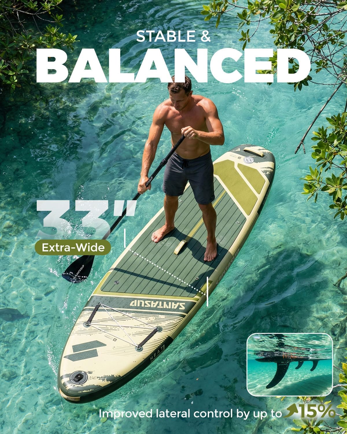 Inflatable Stand Up Paddle Board with SUP Accessories, Anti-Slip EVA Deck, 10'6"/11' Wide Stance Board, Sup Board for Adults & Youth of All Skill Levels Backpack
