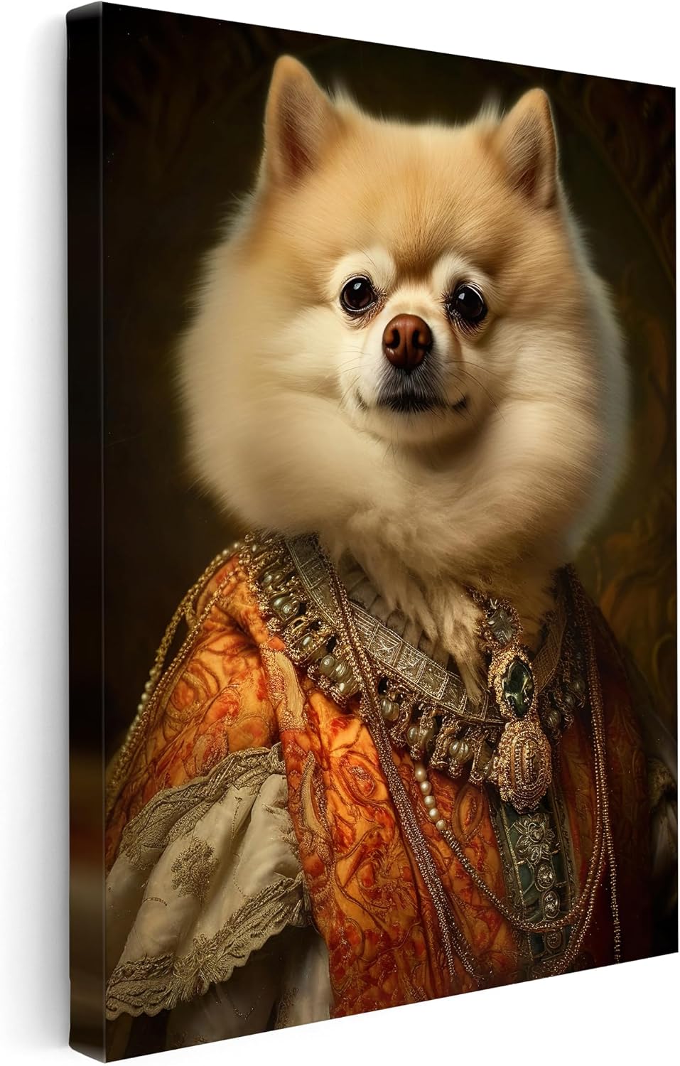 Poster Master Aristocratic Pomeranian Canvas - Dog Print - Renaissance Art - Gift for Him, Her & Animal Lover - Funny Wall Decor for Bedroom, Living Room or Office - 8x10 STRETCHED Canvas
