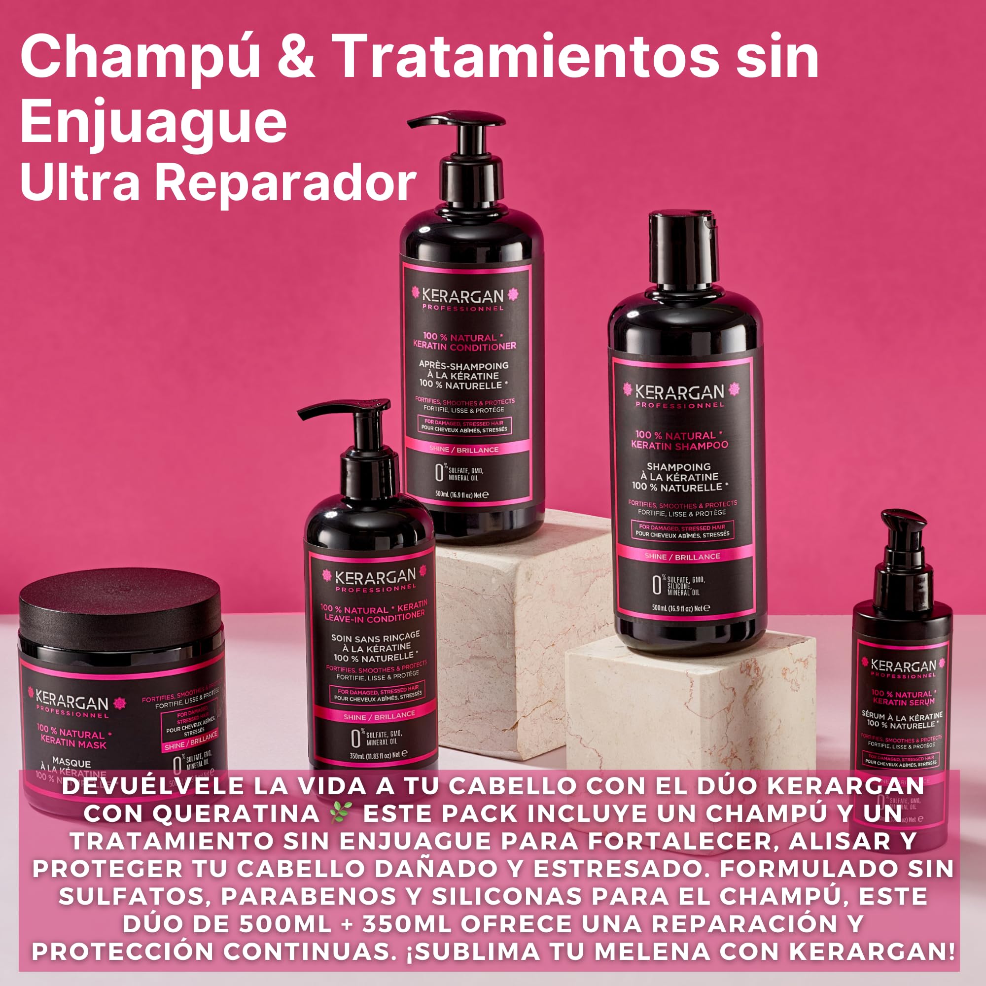 KERARGAN - Dúo de Keratina: Champú y Cuidado sin Aclarado - 500ml+350ml