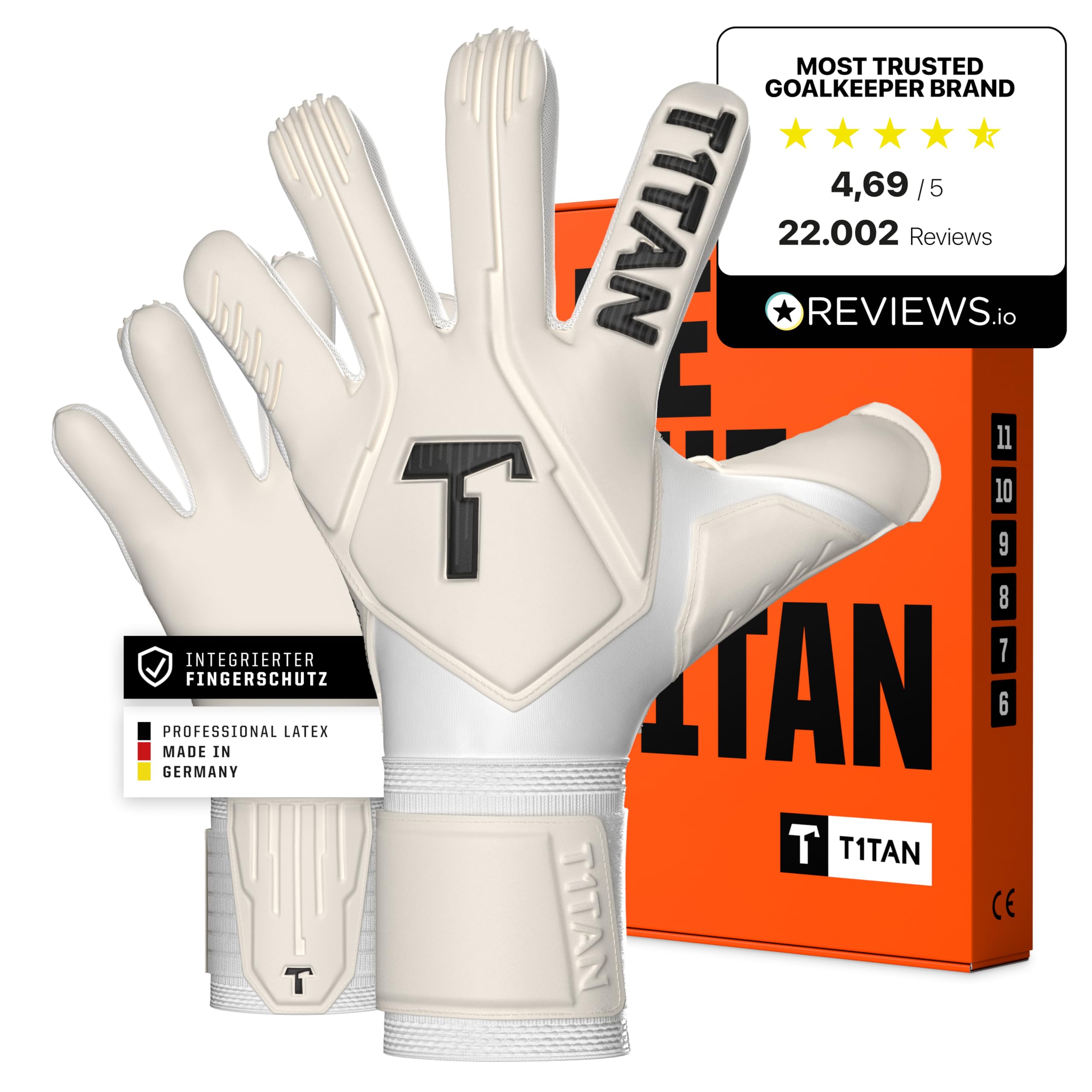 T1TAN Legend Guanti da Portiere con Protezione per Le Dita per allenamenti e Partite, taglia 6-11, Bambini e Adulti, Guanti Professionali
