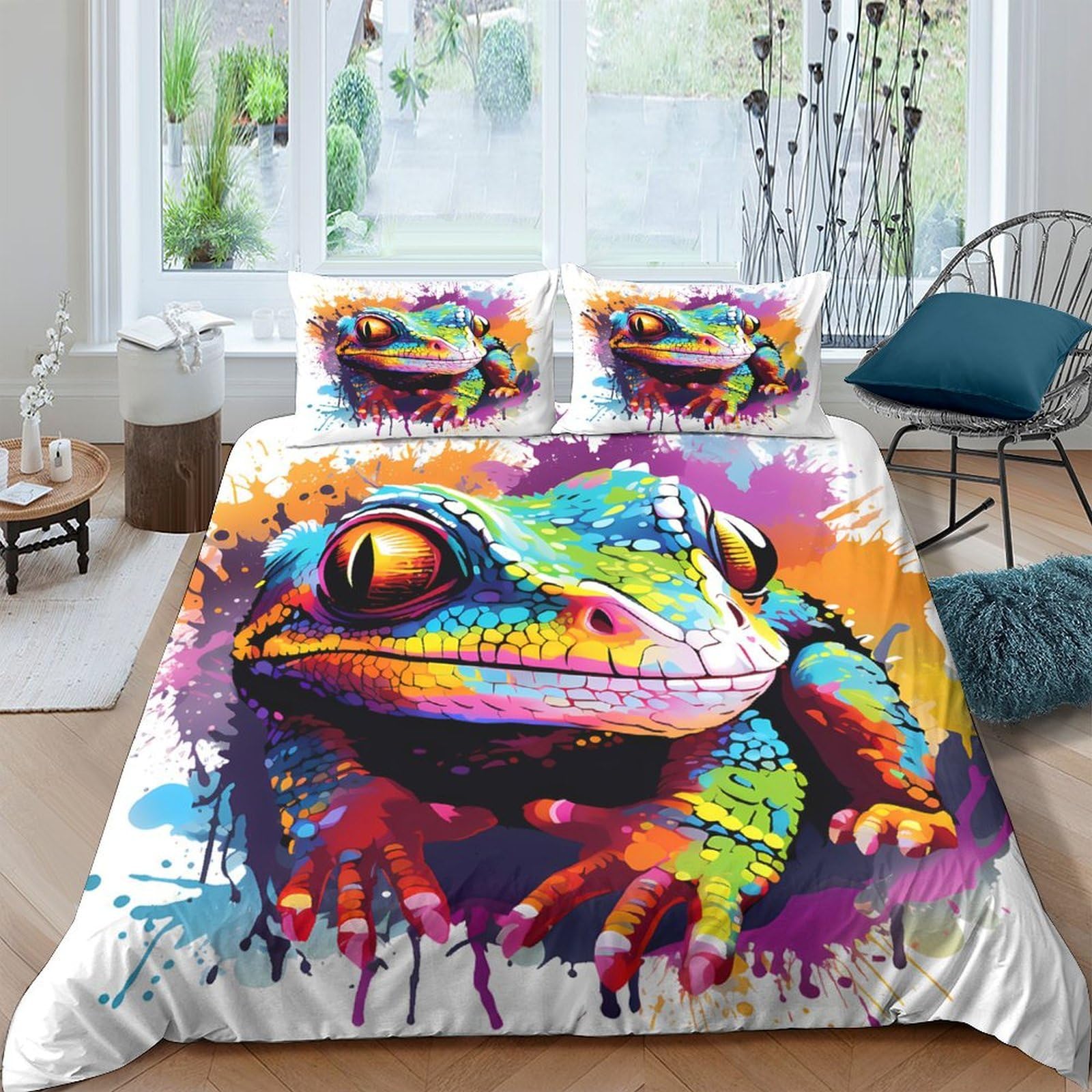Ctjqhvkz Style-7 3D Printed Colorful Chameleon Fitted Sheet Microfiber Soft Anti-Slip Mattress Cover For Bedroom Dorm Decor Single（135X200cm）