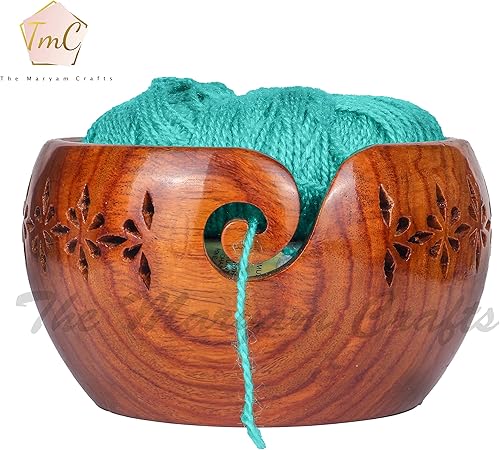 Miniatura 3 de Cuenco personalizado de hilo de madera de palisandro, soporte para cuenco y dispensador para hilos sin enredos, perfecto tazón grande para tejer y