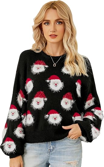 LUBOT Ugly Christmas Sweaters for Women Soft Acrylic Blend Cute Fuzzy Funny Wintertime Holiday Parties Knitted Pullover