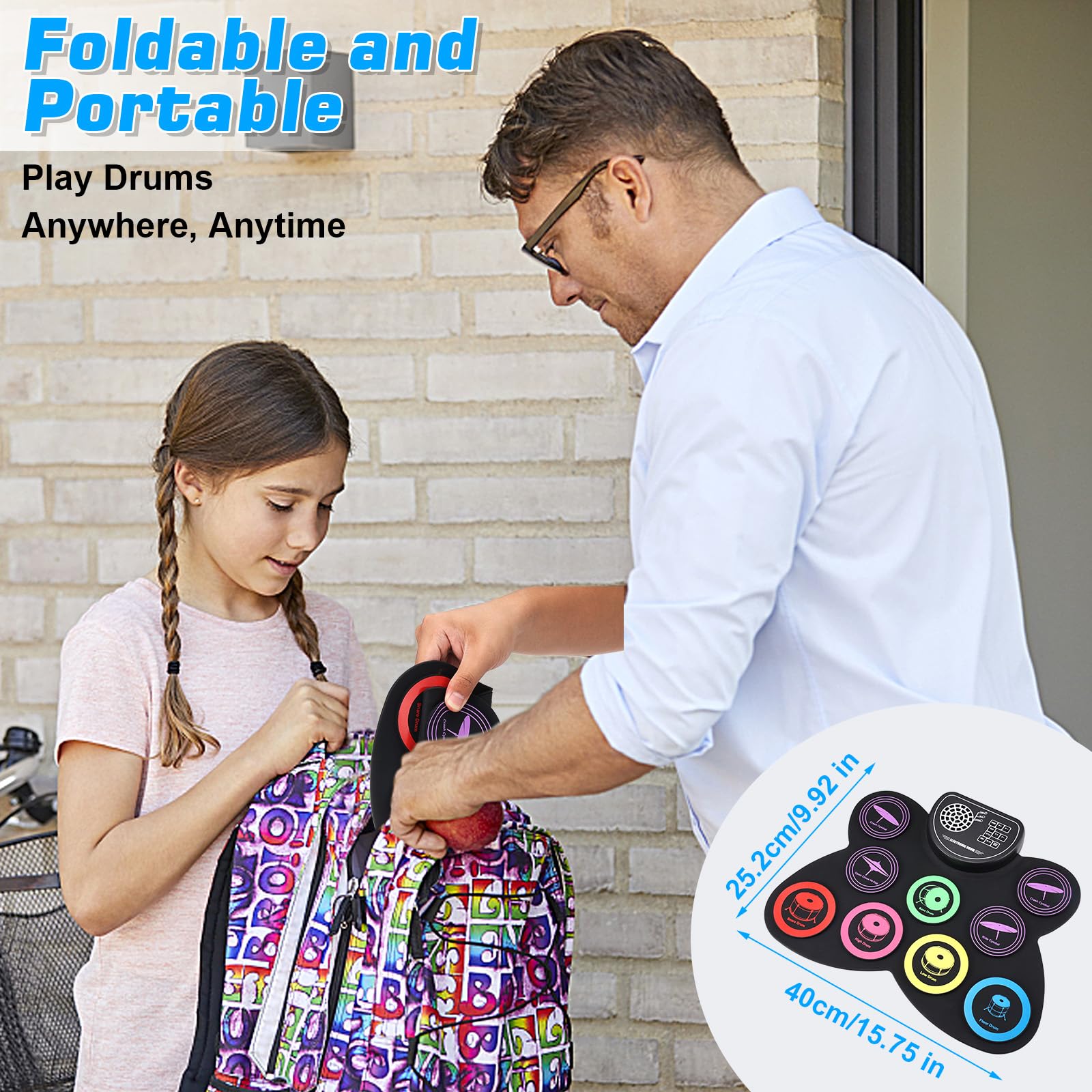 Anpro Batterie électronique avec Peau de Tambour de Couleur,Ensemble de Pratique de Batterie kit de Batterie électrique Portable,Convient aux Enfants, Adolescents, Adultes et débutants