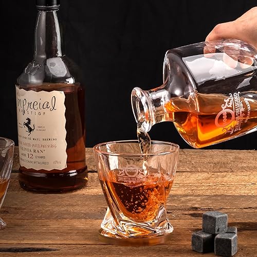 Miniatura 6 de HUAHANGNA Regalo de whisky para esposo  Juego de decantadores de vidrio personalizados para alcohol, para ron, tequila, vodka, coñac