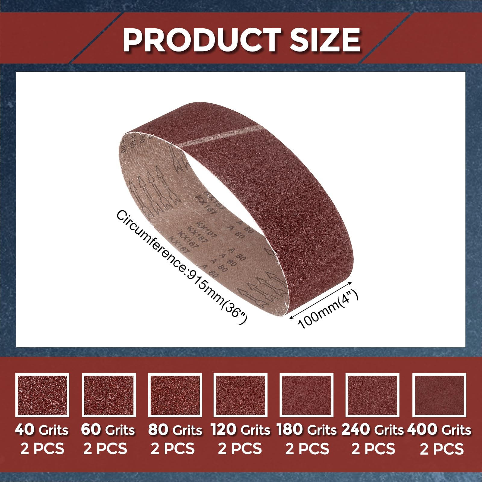 Kozelo 14Pcs Sanding Belts 100mm x 915mm 40/60/80/120/180/240/400 Grit Aluminum Oxide Abrasive Sandpaper for Belt Sander Metal Grinding Wood Working Weld Rust Removal - Image 2