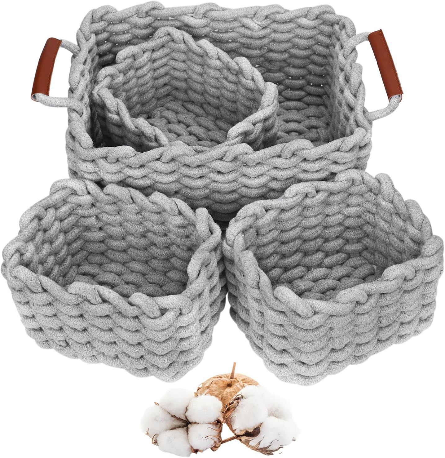 HOTOOLME 4er-Set Aufbewahrungskörbe Aus Baumwollseil & Leinen | 30,5x34 Cm | Geflochten, Faltbar | Für Bad, Schlafzimmer & Mehr