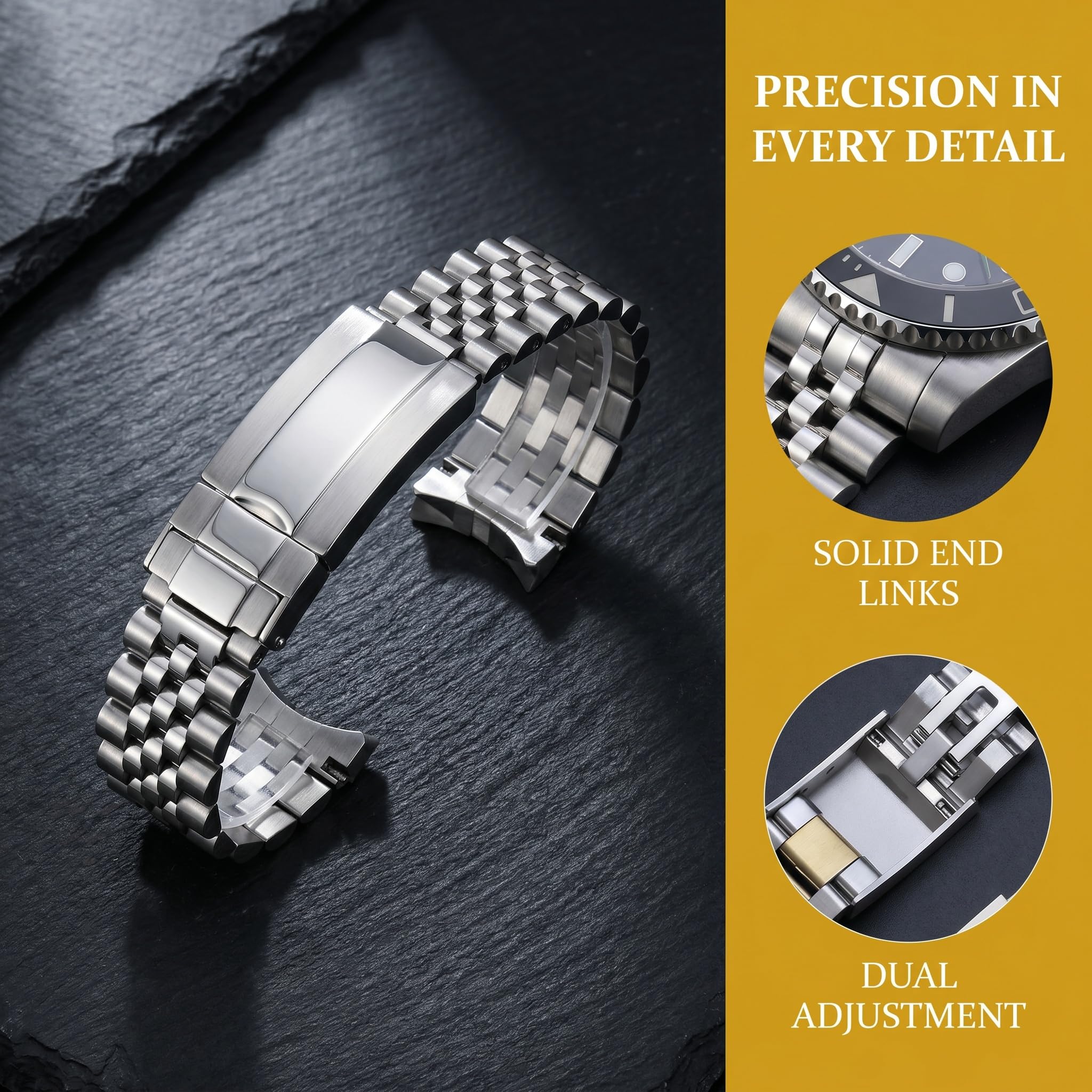 Cinturino Jubilee in Acciaio Inossidabile 316l per Rolex Datejust 36/41, Maglie Finali Solide, Bracciale di Ricambio in Metallo Regolabile. Silver 22mm