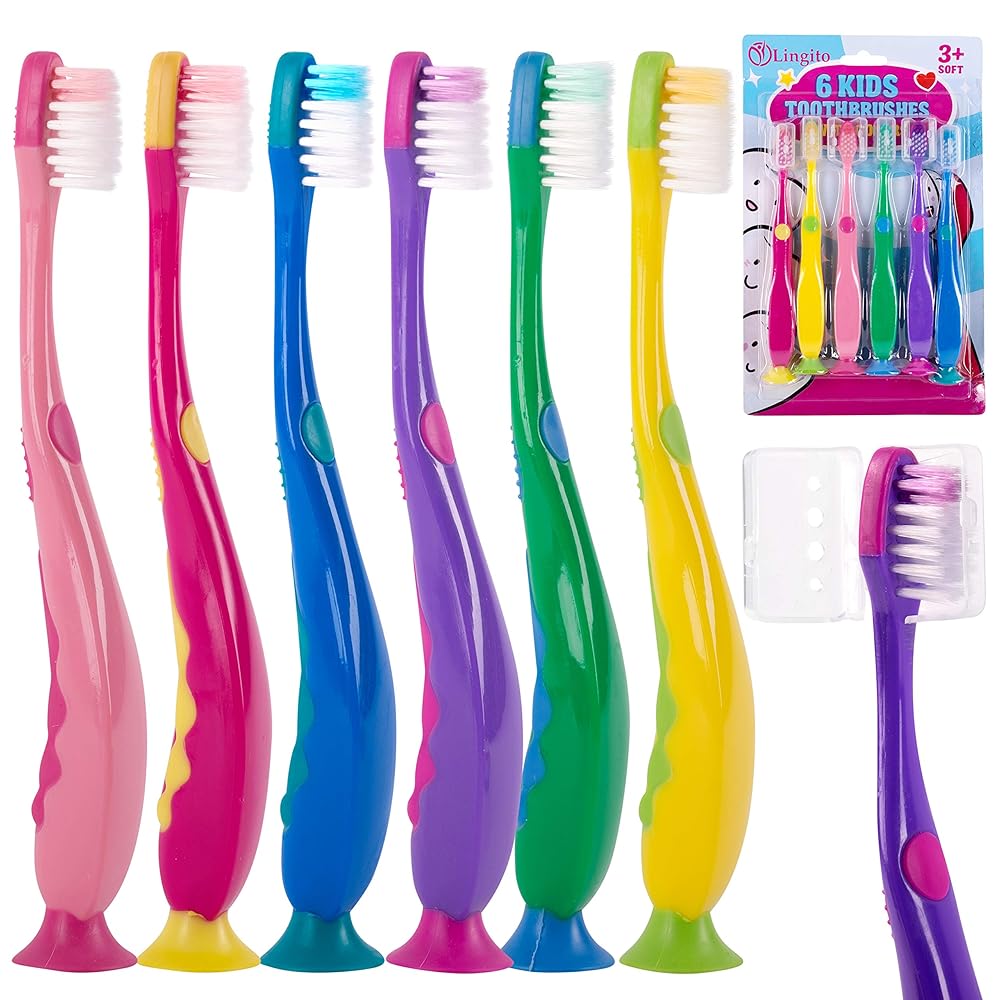 Kids Toothbrush Suction Cup with Covers, Toddler Toothbrush Soft Bristles, Child Toothbrush Suction Cups For Easy Access, Toddler Toothbrushes Handles Perfect For Tiny Hands of Boys and Girls (6 Pack)
