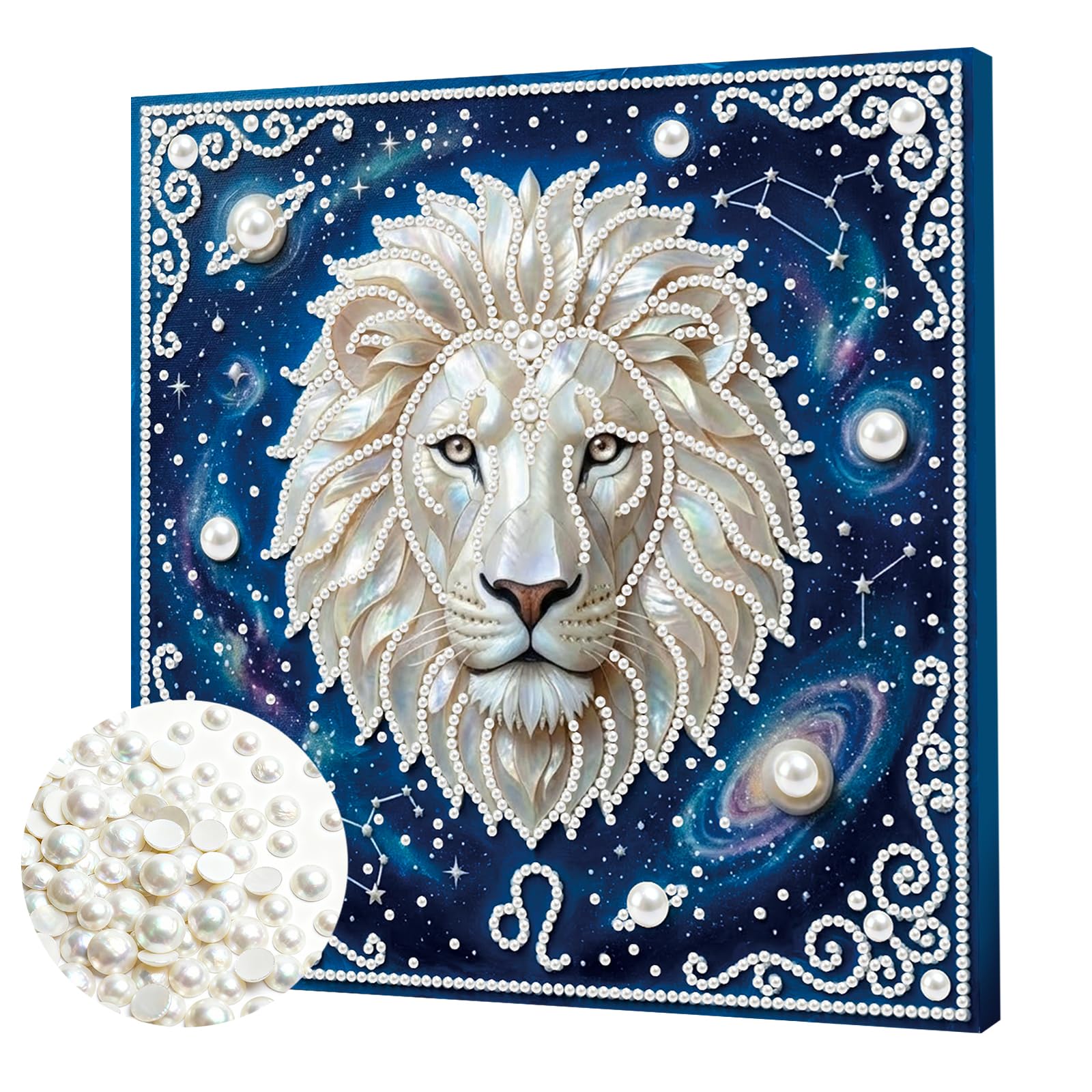 DIY Pearl Painting Kit with Wooden Frame, 3D Plastic Pearl Art Diamond Art Kits for Adults, Ready-to-Hang Home Decor, Gift for Women Beginners(Leo Constellation)(25 * 25cm)