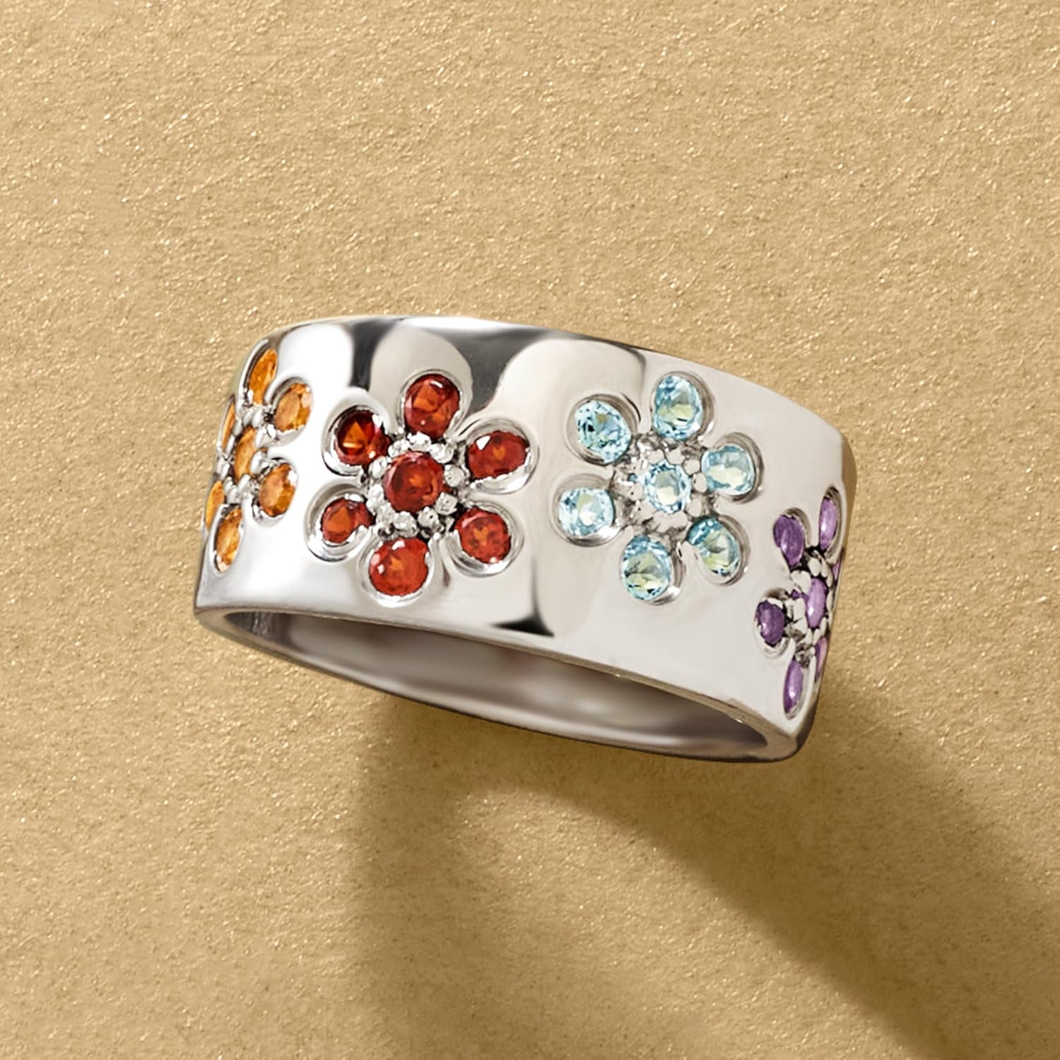 Ross-Simons 1.20 ct. t.w. Multi-Gem Flower Ring in Sterling Silver