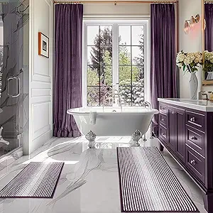 BSICPRO Bathroom Rugs and Mats Sets, 2 Piece Thick Absorbent Chenille Bath Mat Rug Set Non Slip, Soft Shaggy Bath Room Floor Mats for Bathroom, Machine Washable (Mauve Wine, 20" x 47" Plus 16" x 24")