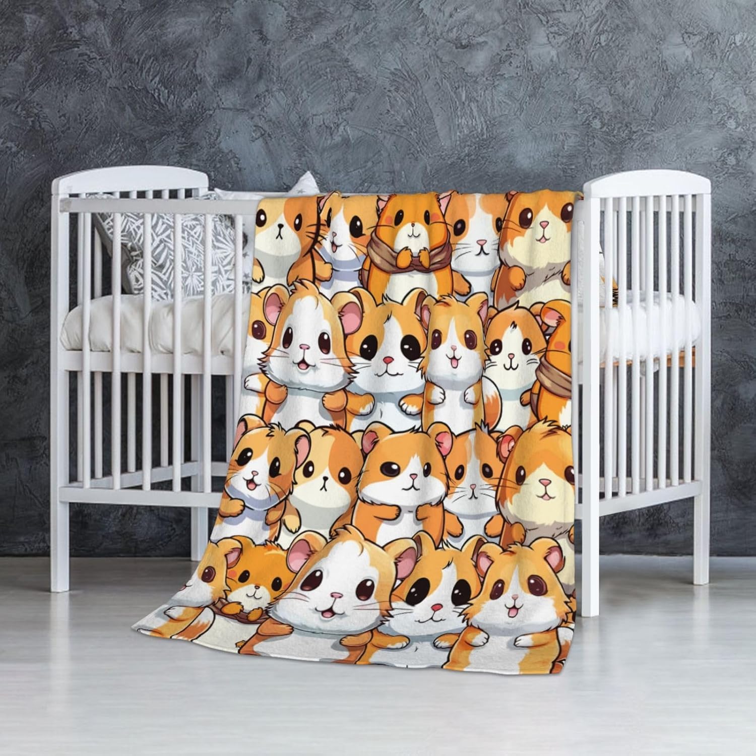 Hamster Blanket for Human, 60" x 50" Flannel Cute Themed Stuffed Animal White Throw, Soft Nap Blanket for Home, Office, Boys, Girls, Women - Hamster Lovers Gifts