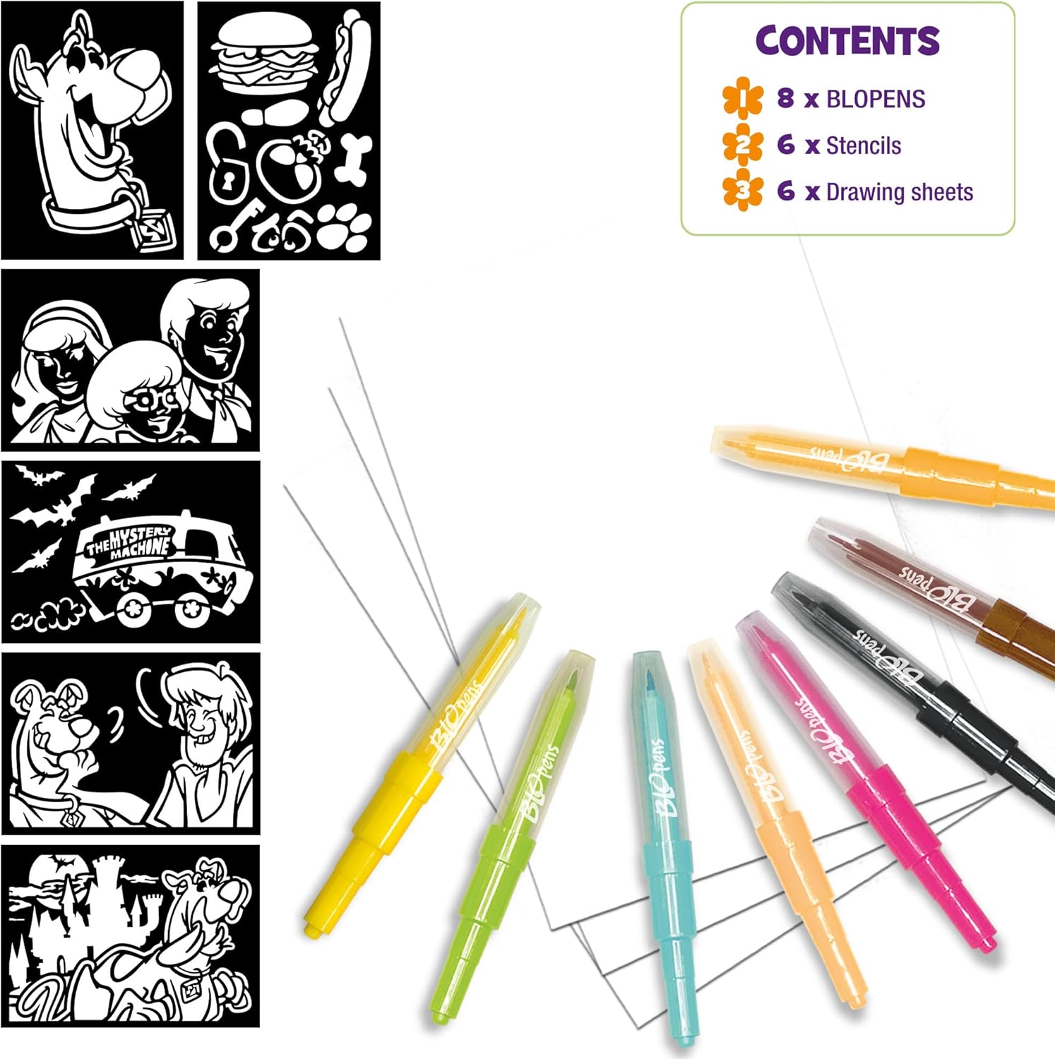 John Adams - Scooby Doo BLOPENS Activity Set Colouring Pens & Stencils, 11255, Multicolor, Small