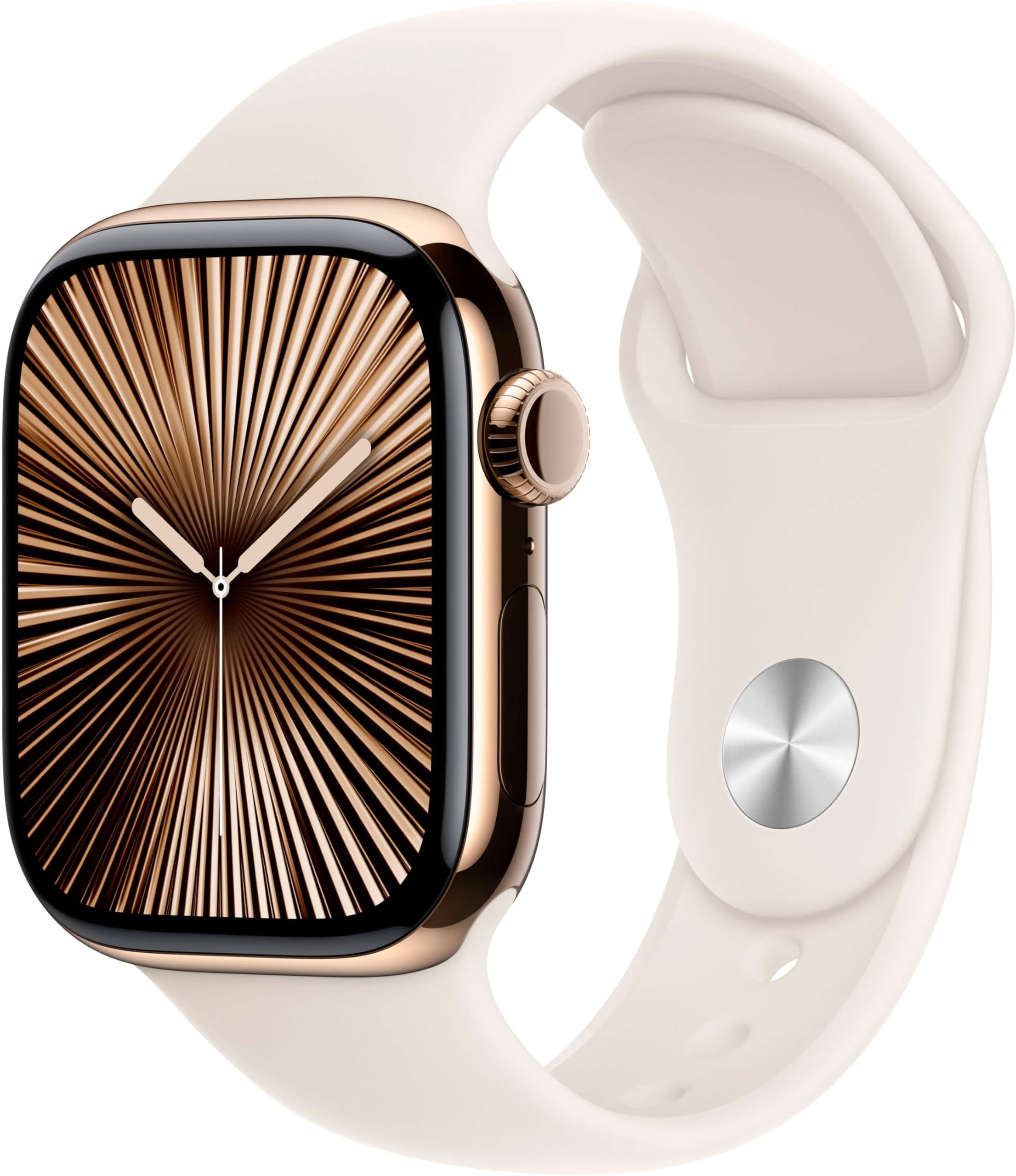 Apple Watch Series 10 [GPS + Cellular, 46mm] - Gold Titanium Case with Starlight Sport Band, S/M (Renewed)